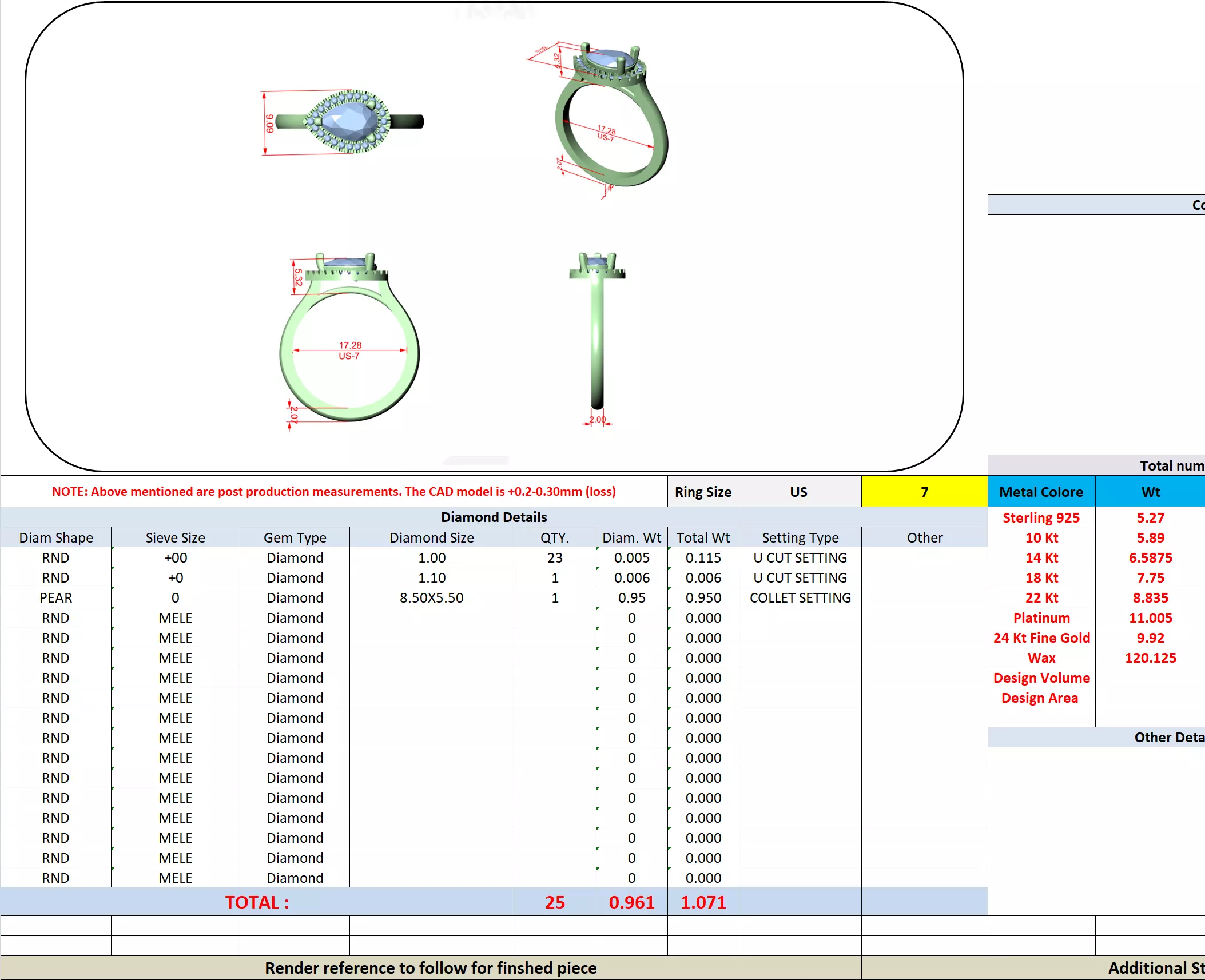 East West Pear Cut Diamond Engagement Wedding Ring 3DM STL Video 3D print model_19