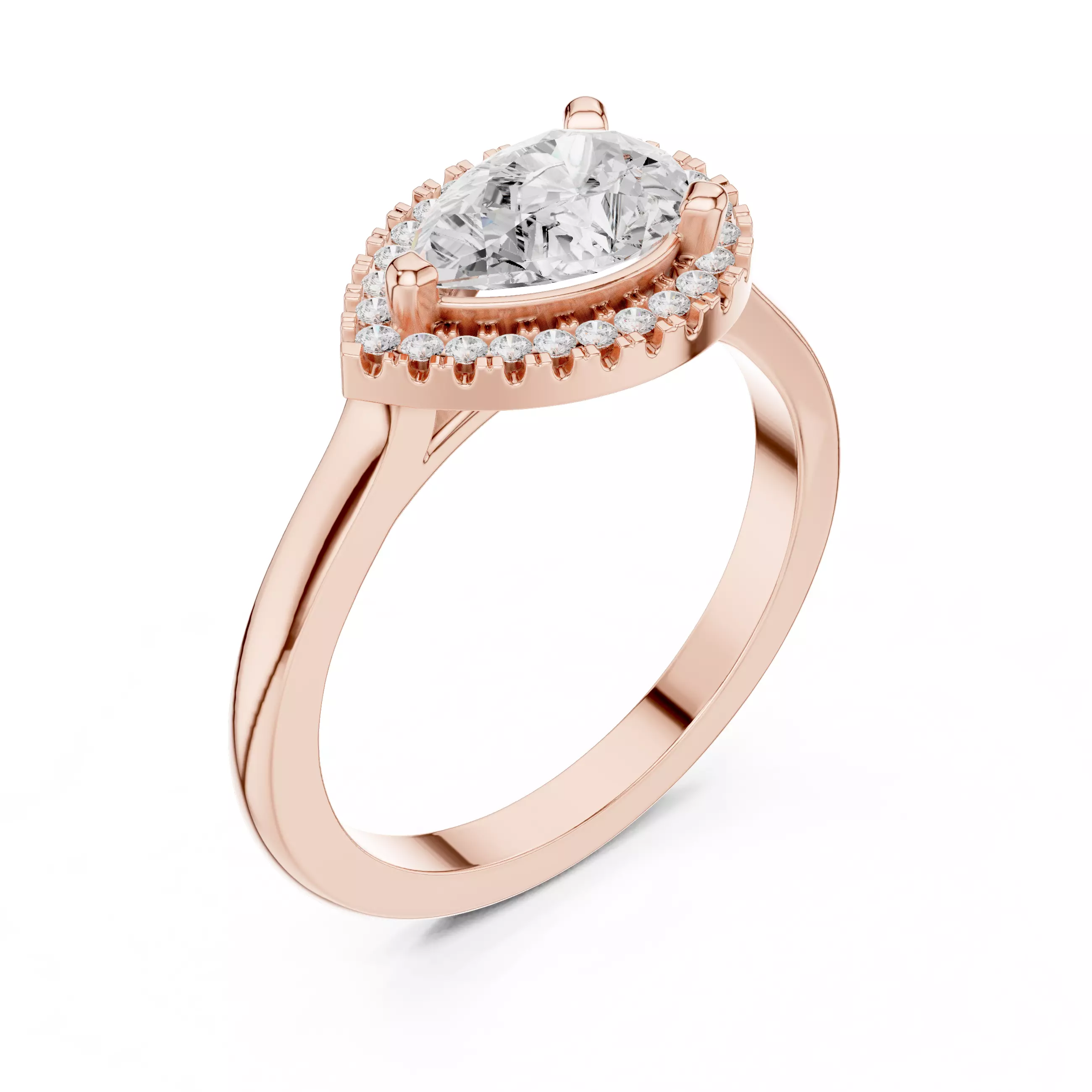 East West Pear Cut Diamond Engagement Wedding Ring 3DM STL Video 3D print model_4