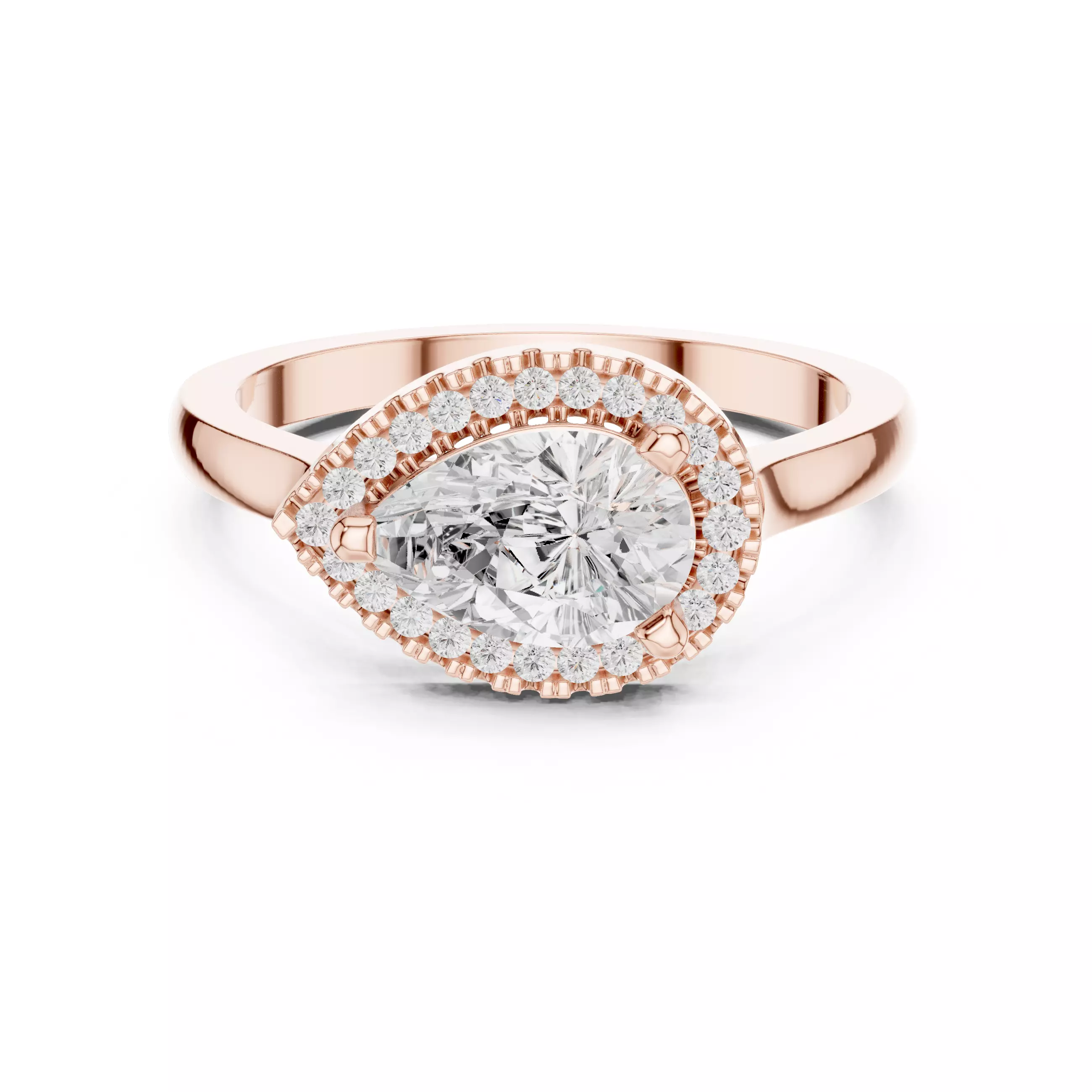 East West Pear Cut Diamond Engagement Wedding Ring 3DM STL Video 3D print model_0