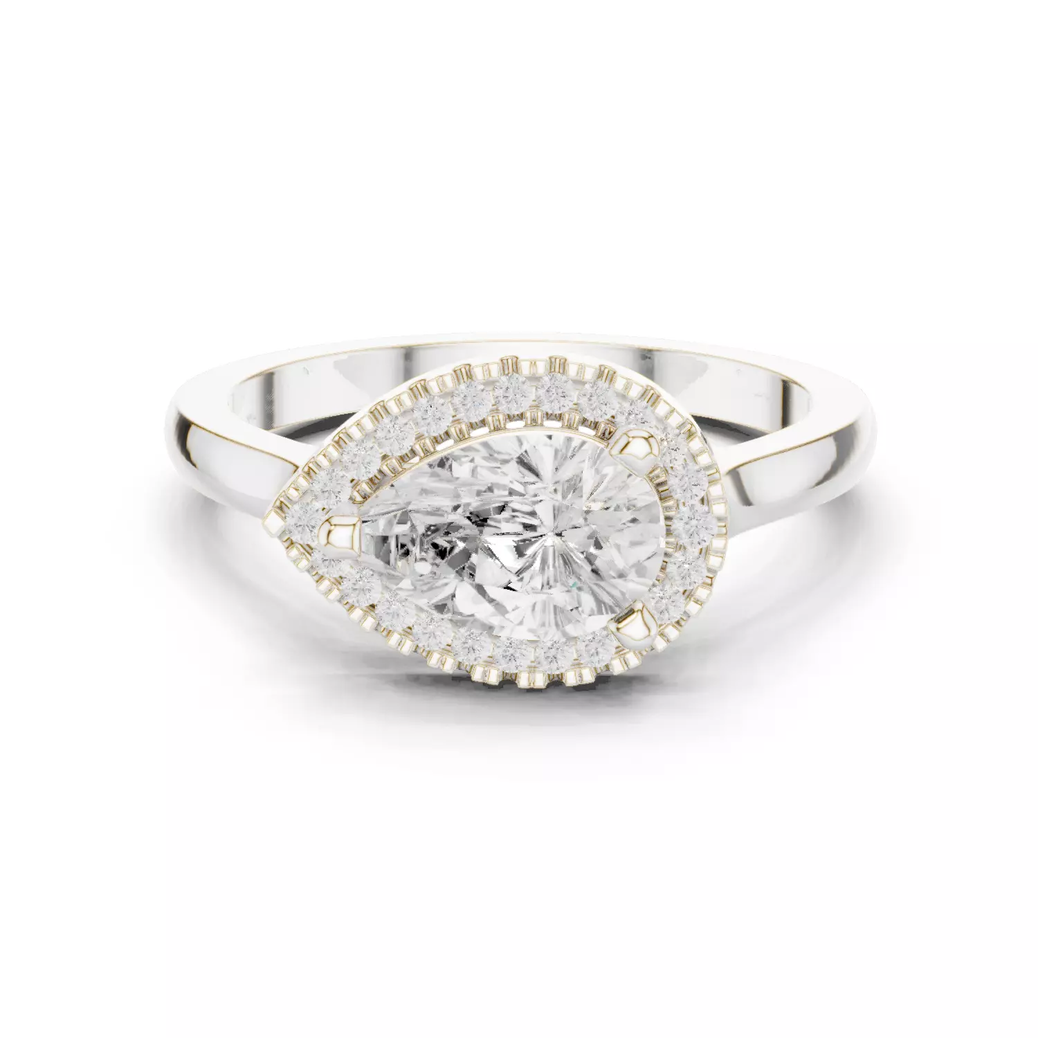 East West Pear Cut Diamond Engagement Wedding Ring 3DM STL Video 3D print model_17