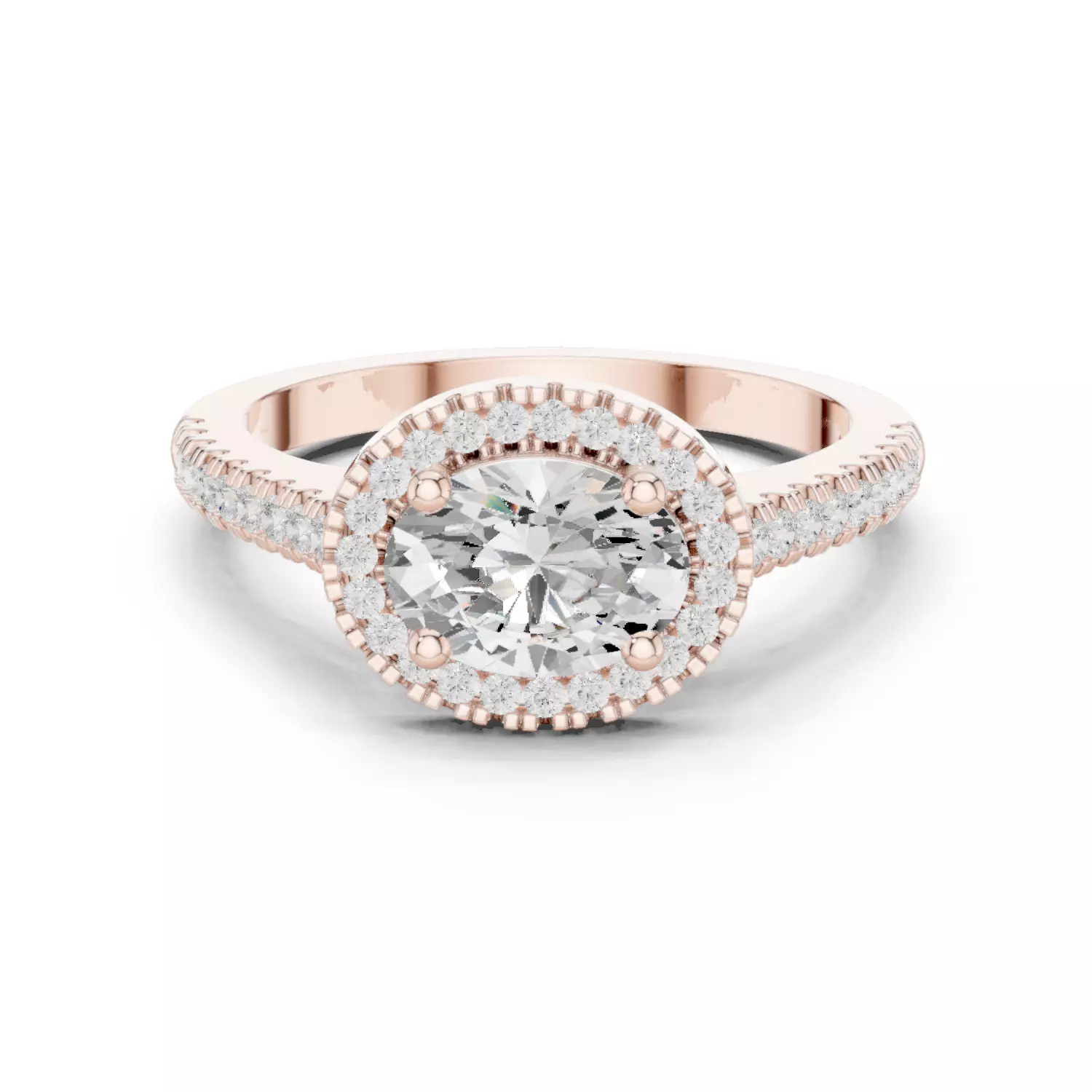 East West Oval Cut Halo Diamond Engagement Ring 3DM STL Video 3D print model_15