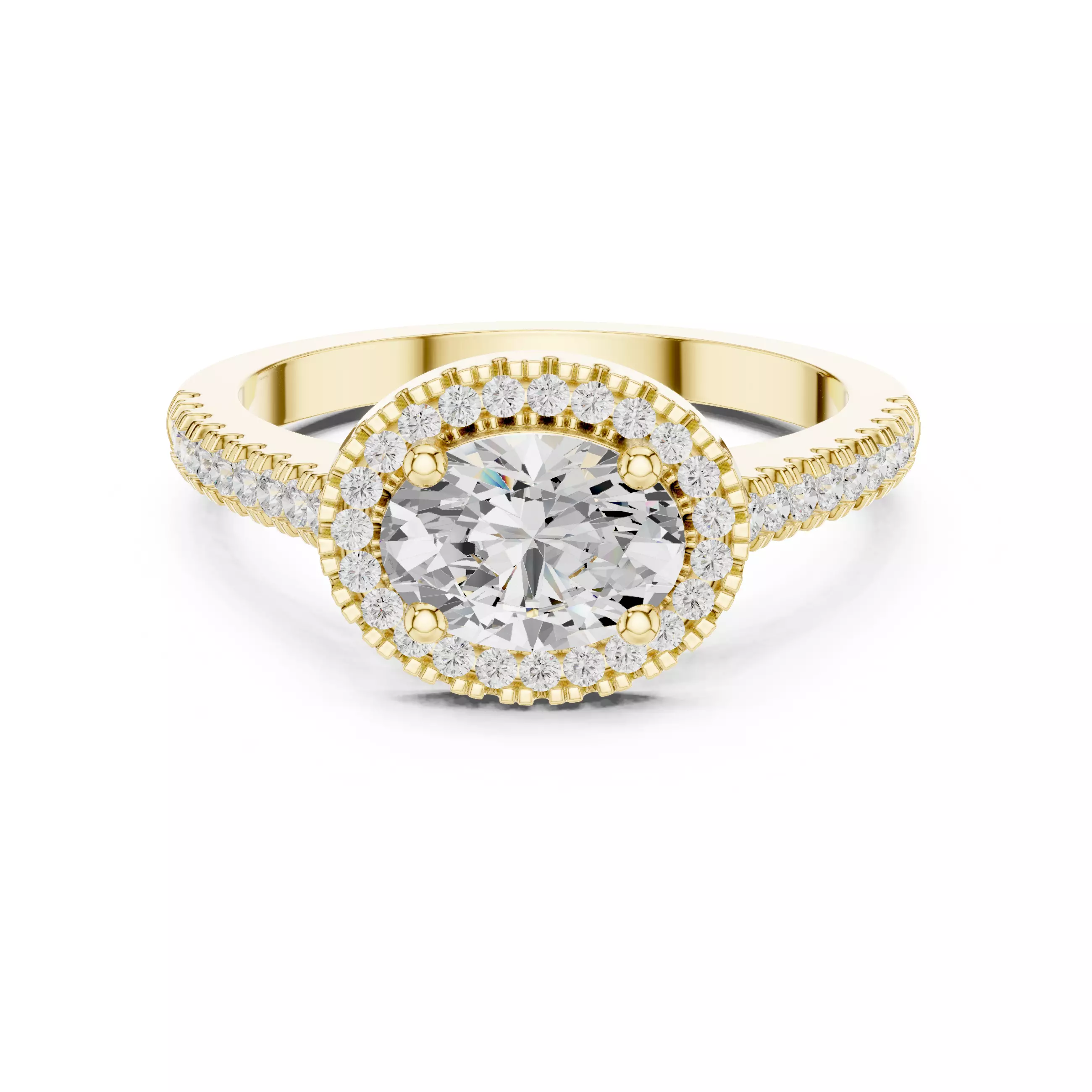 East West Oval Cut Halo Diamond Engagement Ring 3DM STL Video 3D print model_1