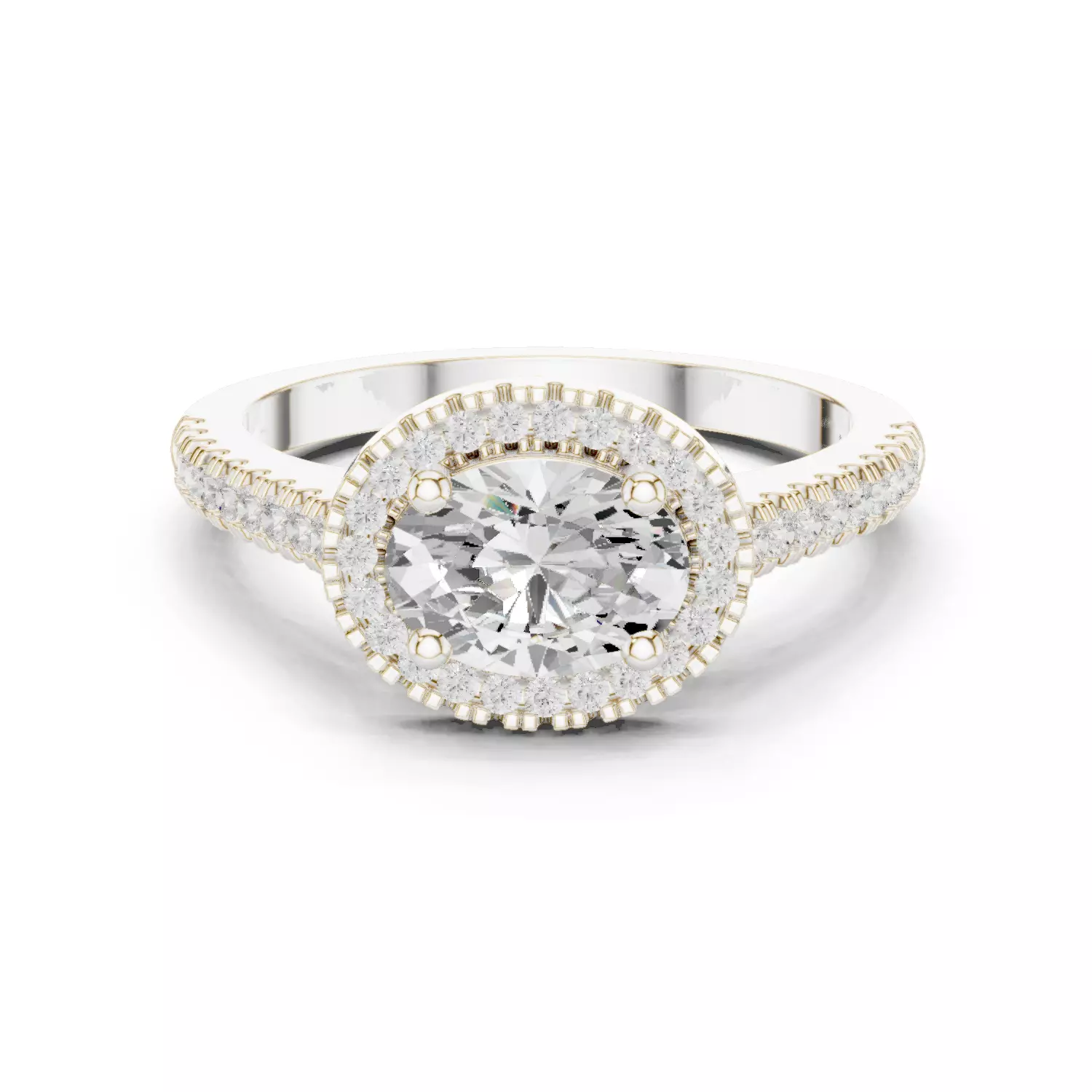 East West Oval Cut Halo Diamond Engagement Ring 3DM STL Video 3D print model_17