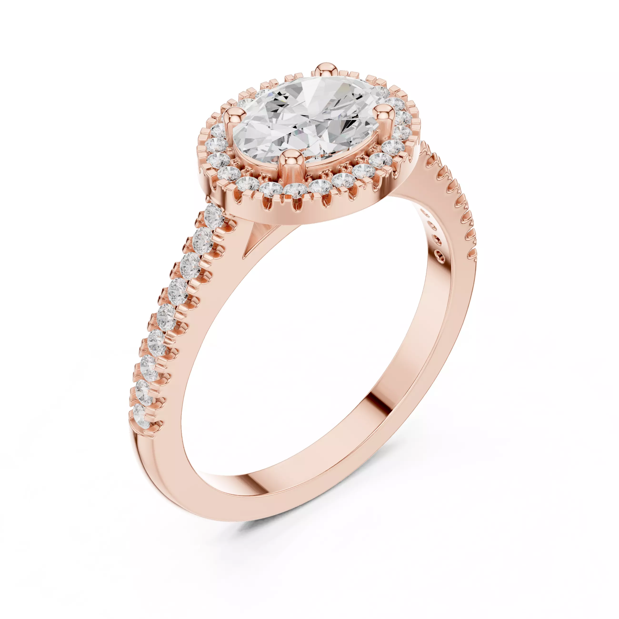 East West Oval Cut Halo Diamond Engagement Ring 3DM STL Video 3D print model_4