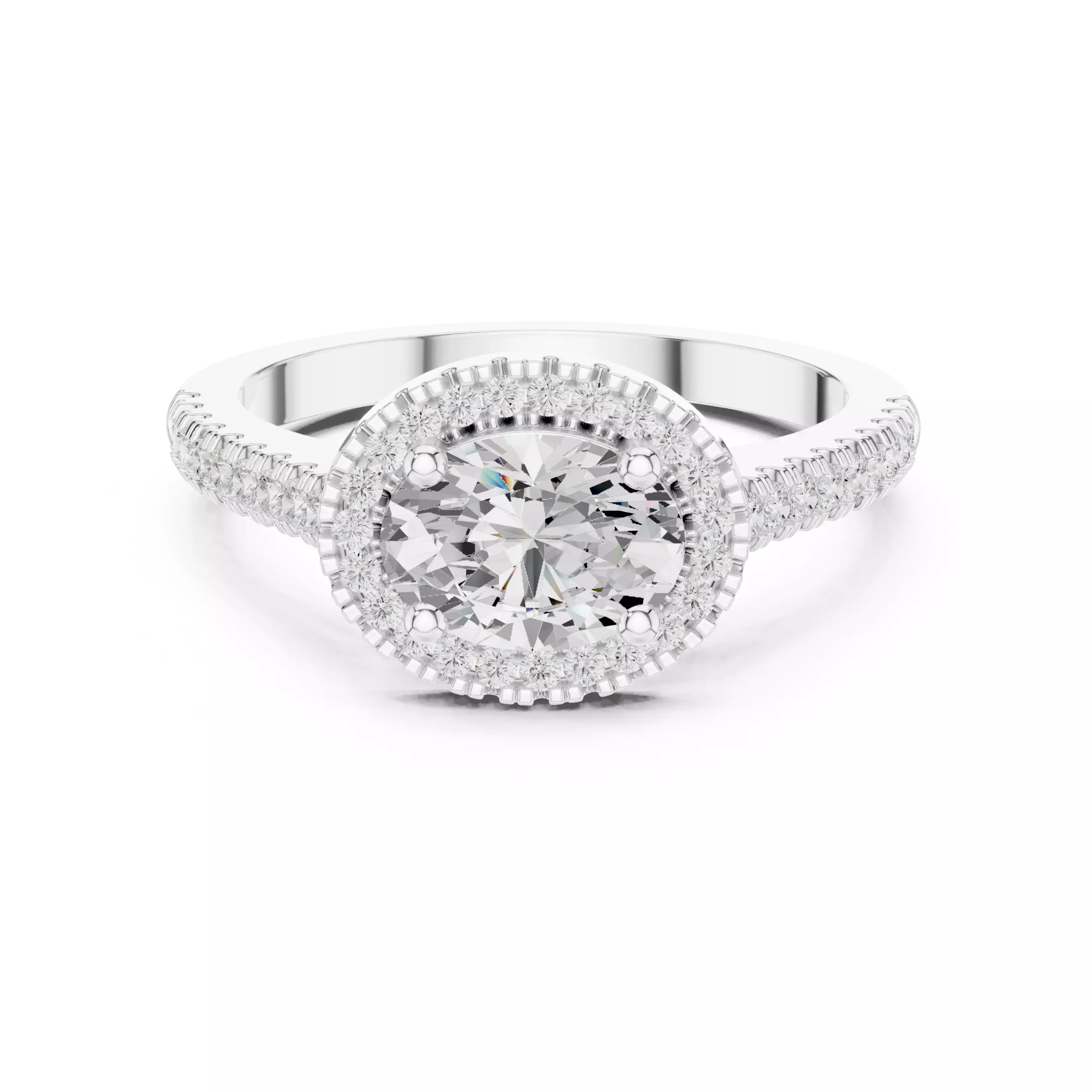 East West Oval Cut Halo Diamond Engagement Ring 3DM STL Video 3D print model_2