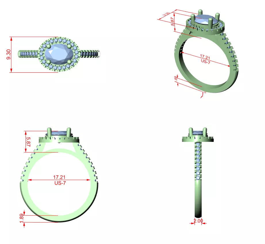 East West Oval Cut Halo Diamond Engagement Ring 3DM STL Video 3D print model_18