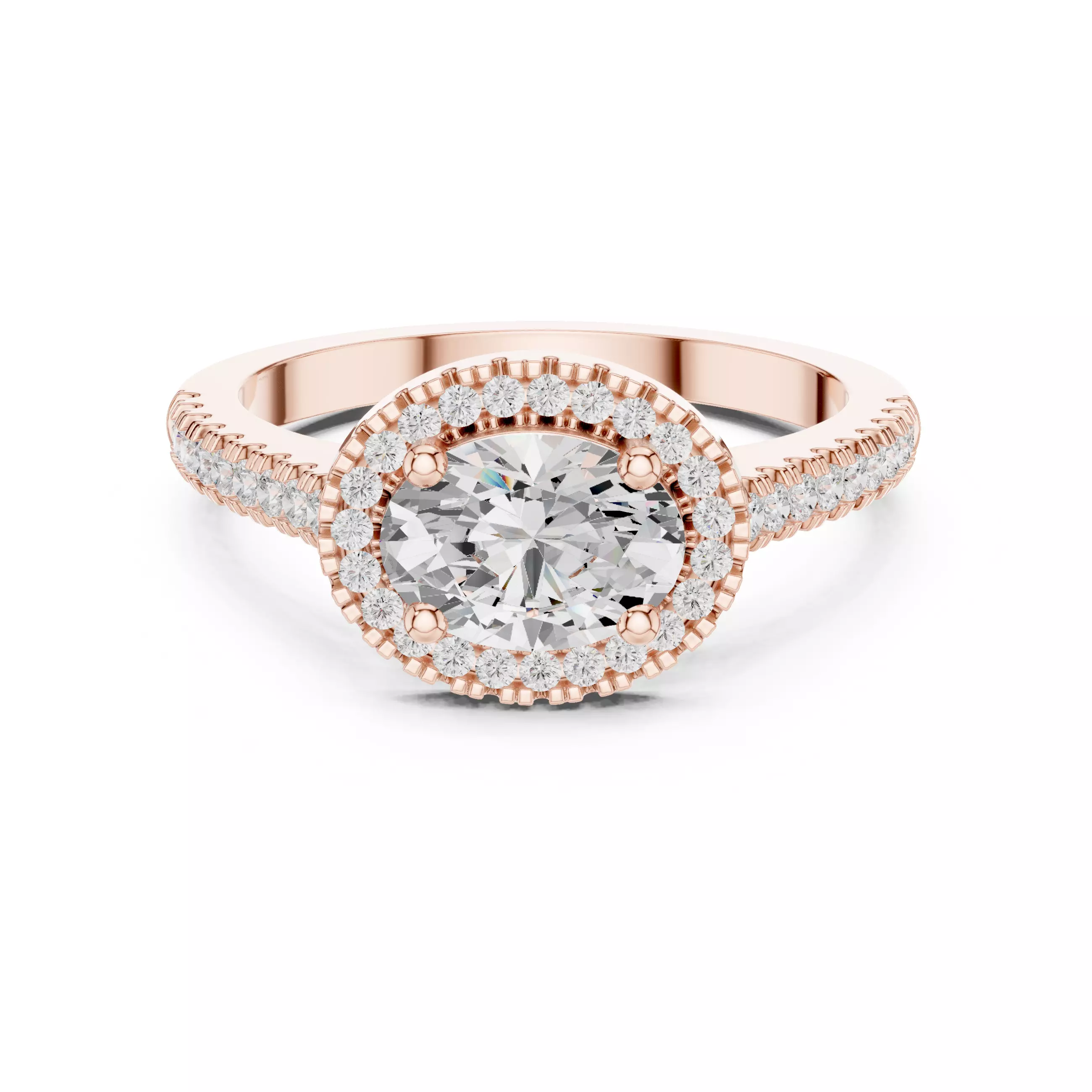 East West Oval Cut Halo Diamond Engagement Ring 3DM STL Video 3D print model_0