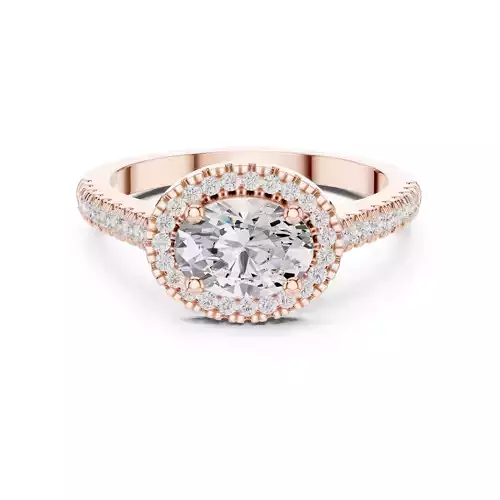 East West Oval Cut Halo Diamond Engagement Ring 3DM STL Video 3D print model