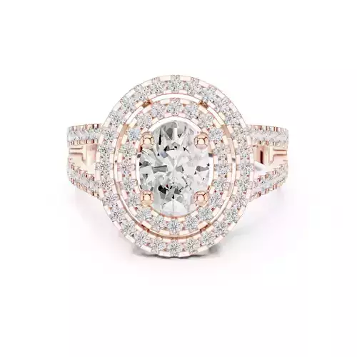 Split Shank Oval Cut Double Halo Engagement Ring 3DM STL Video