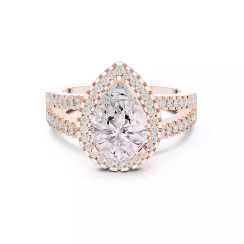 Split Shank Pear Cut Halo Diamond Engagement Ring 3DM STL Video