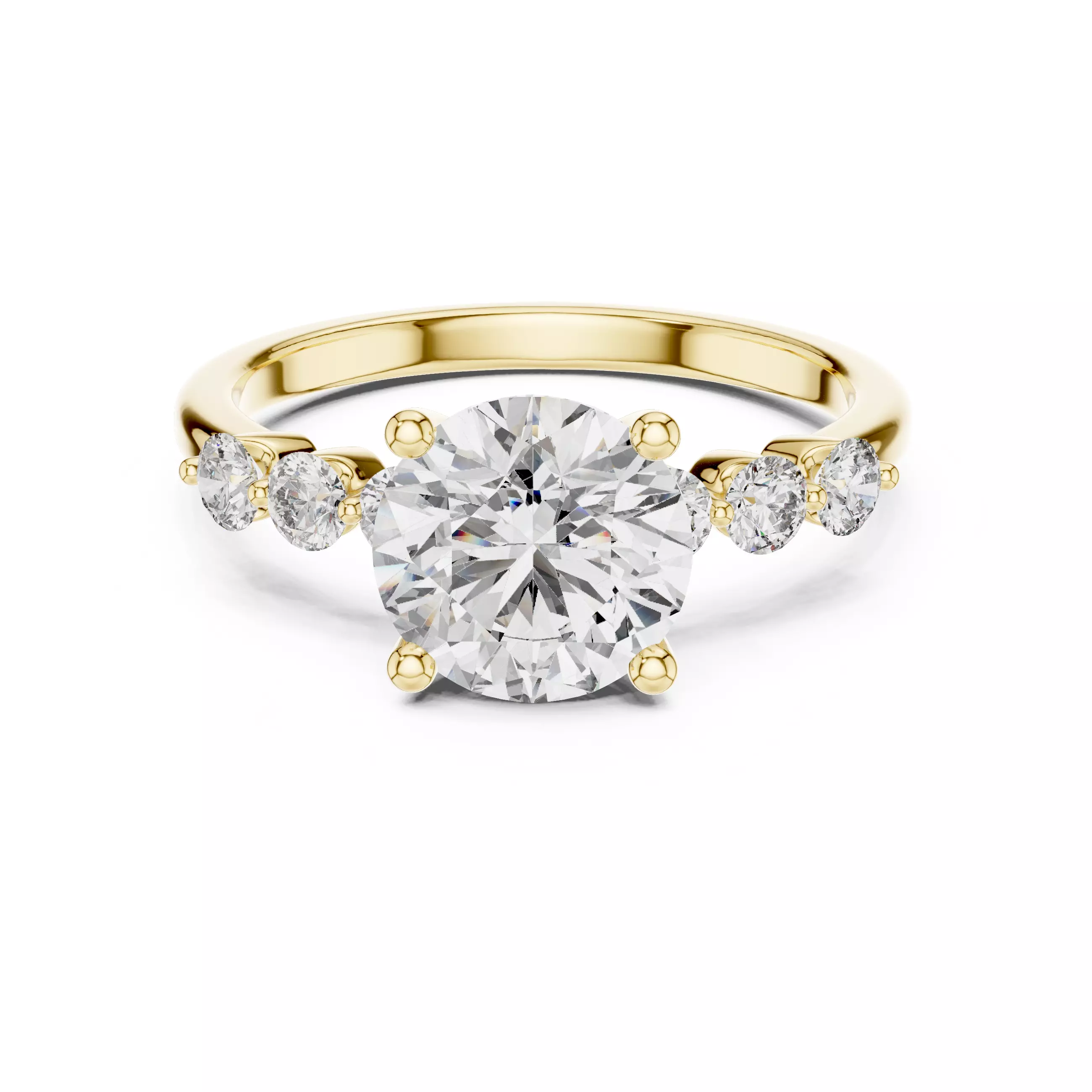 8mm Round Cut Seven Diamond Engagement Ring 3DM STL Video 3D print model_1