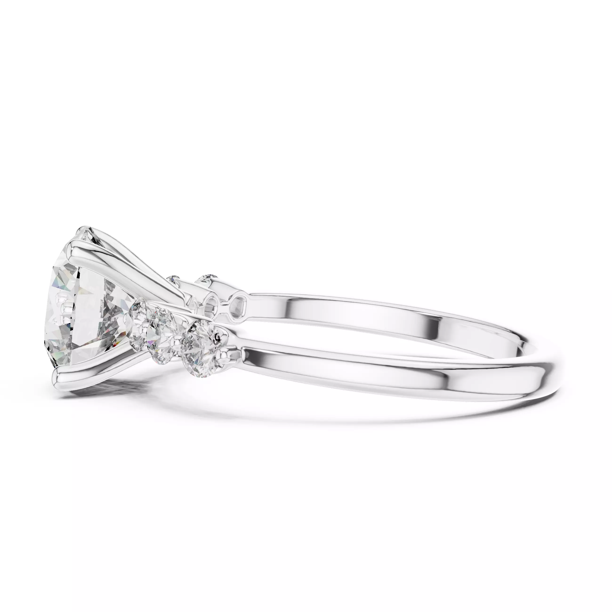 8mm Round Cut Seven Diamond Engagement Ring 3DM STL Video 3D print model_11