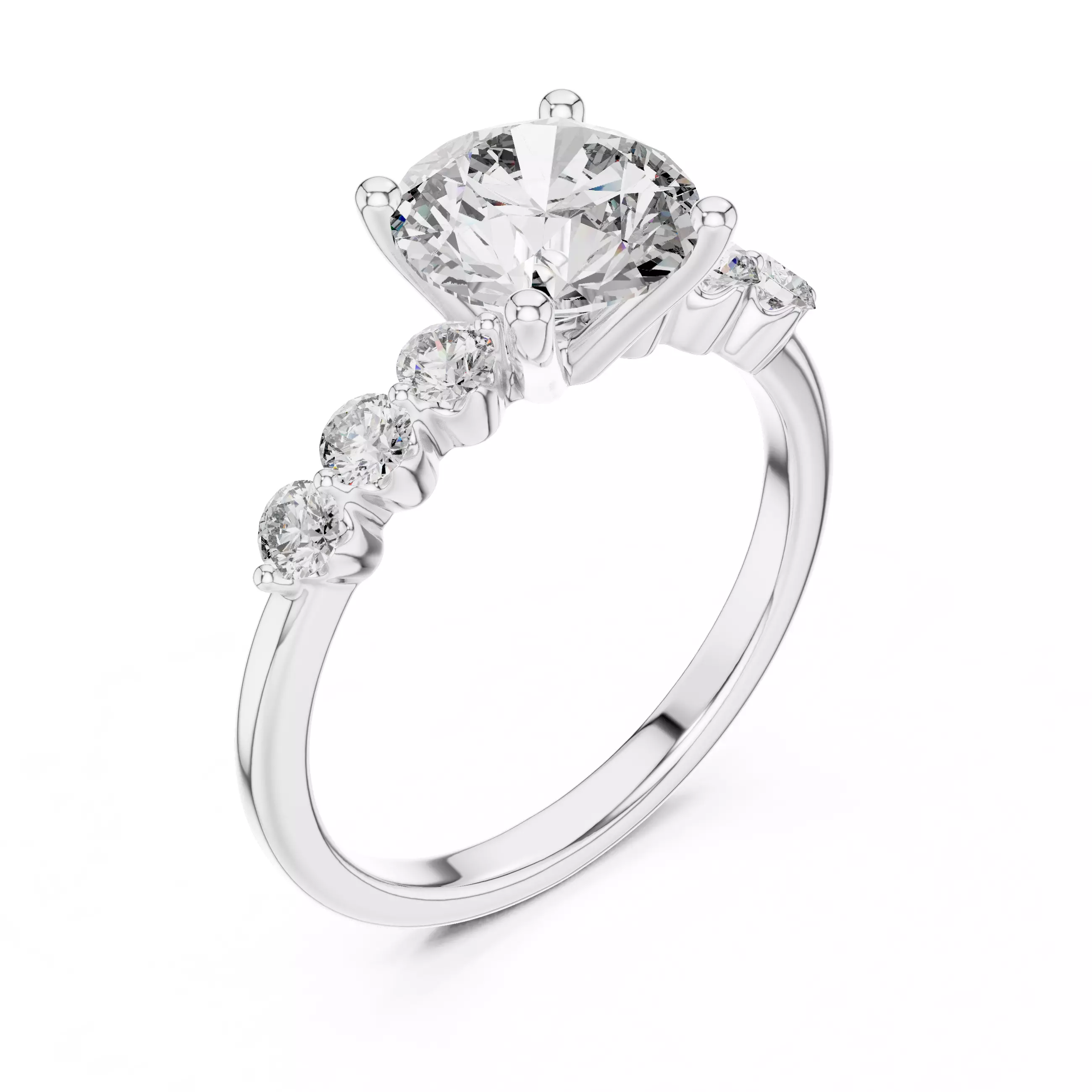 8mm Round Cut Seven Diamond Engagement Ring 3DM STL Video 3D print model_10