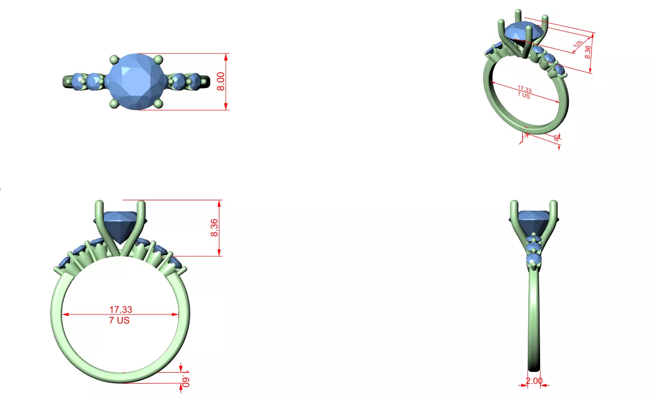 8mm Round Cut Seven Diamond Engagement Ring 3DM STL Video 3D print model_12