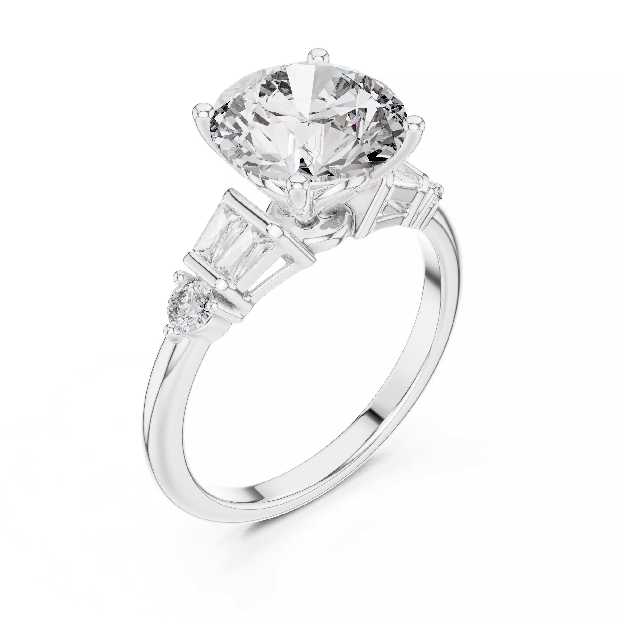 Round and Baguette Diamond Engagement Ring 3DM STL Video 3D print model_10