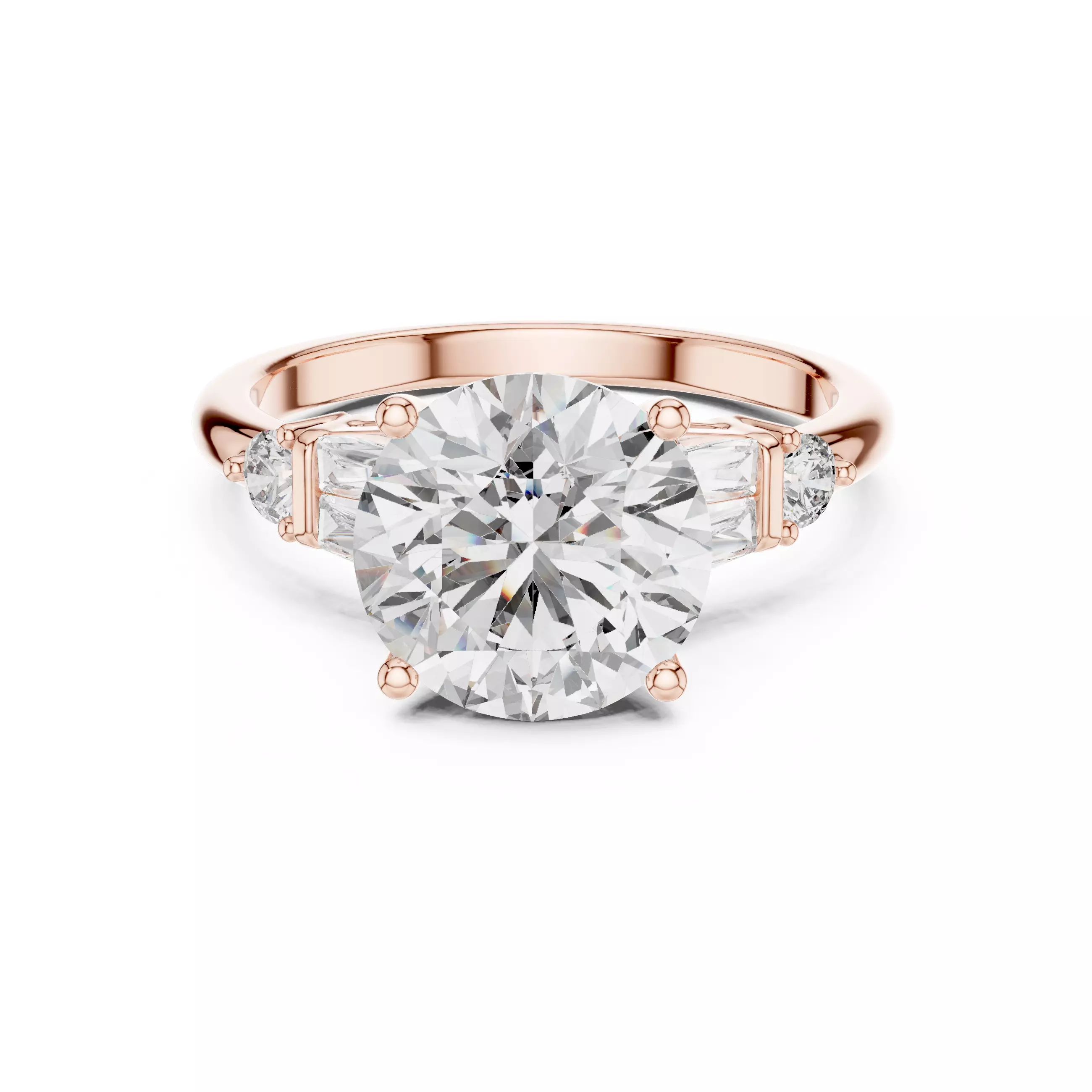 Round and Baguette Diamond Engagement Ring 3DM STL Video 3D print model_0