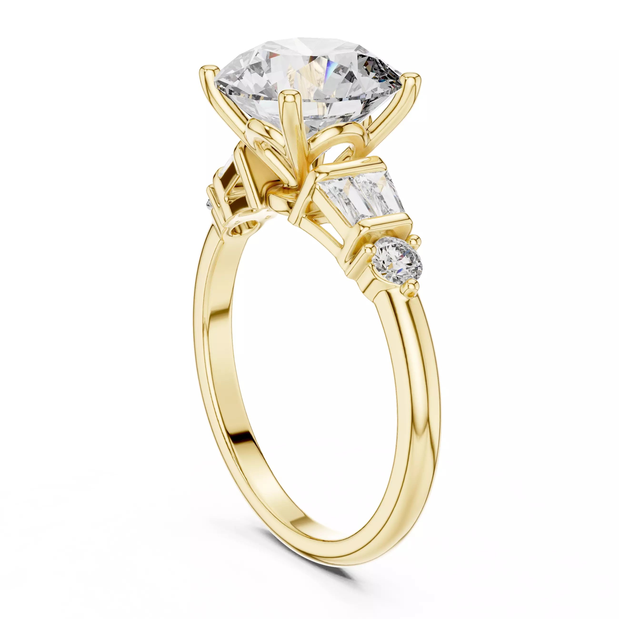 Round and Baguette Diamond Engagement Ring 3DM STL Video 3D print model_6