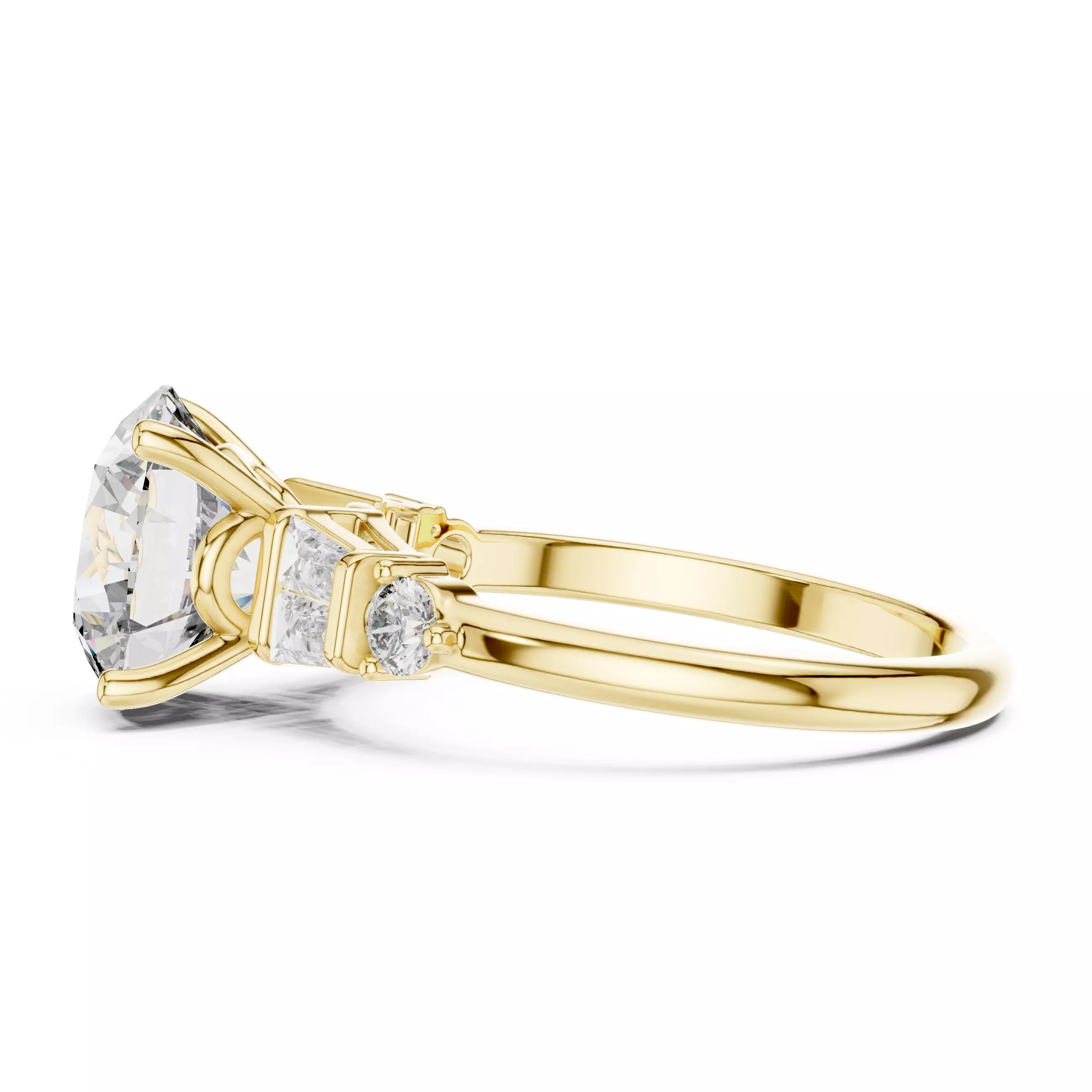 Round and Baguette Diamond Engagement Ring 3DM STL Video 3D print model_8