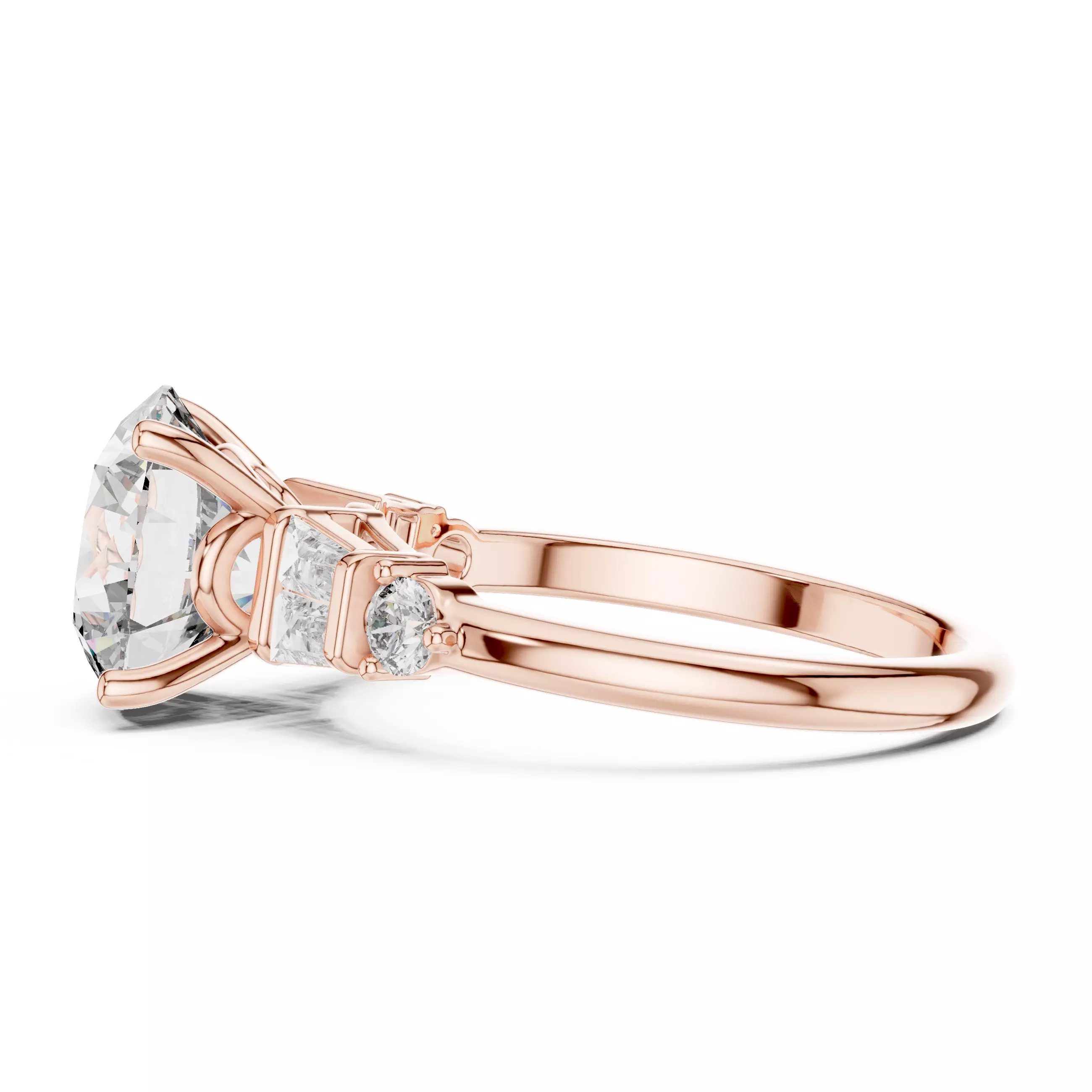 Round and Baguette Diamond Engagement Ring 3DM STL Video 3D print model_5