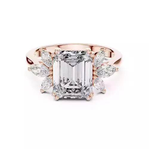 Emerald and Marquise Cut Diamond Engagement Ring 3DM STL Video