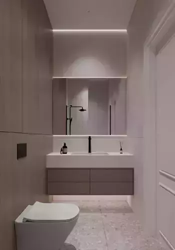 modern bedroom and bathroom