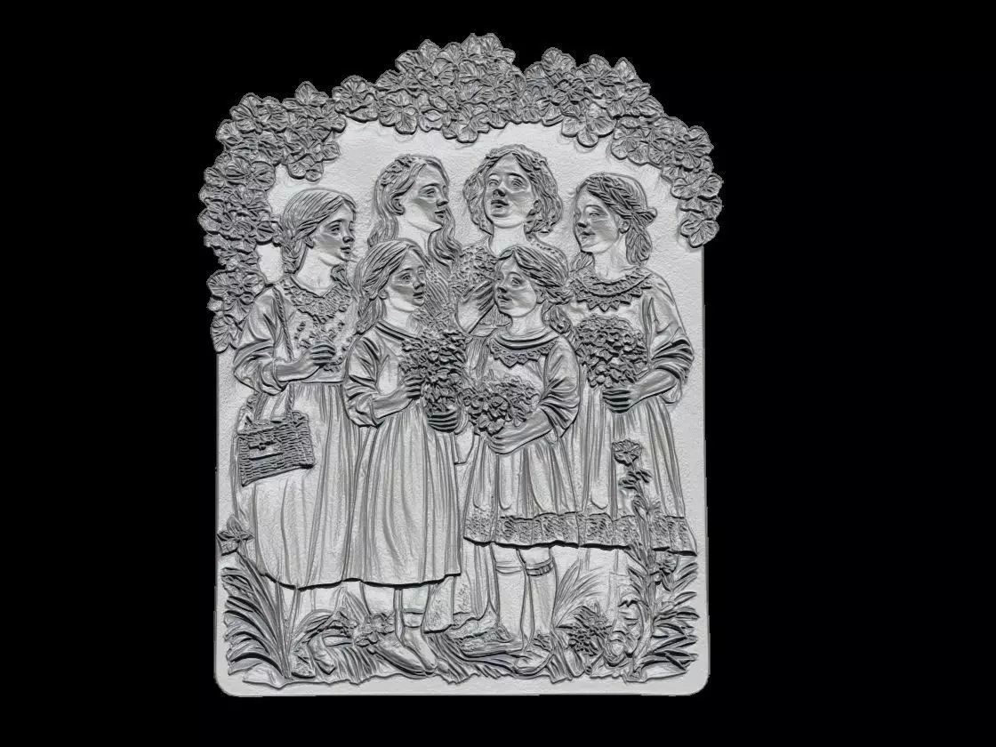  Victorian Children with Floral Arch Relief Sculpture 3D print model_1