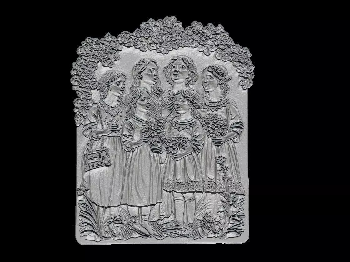  Victorian Children with Floral Arch Relief Sculpture 3D print model_2
