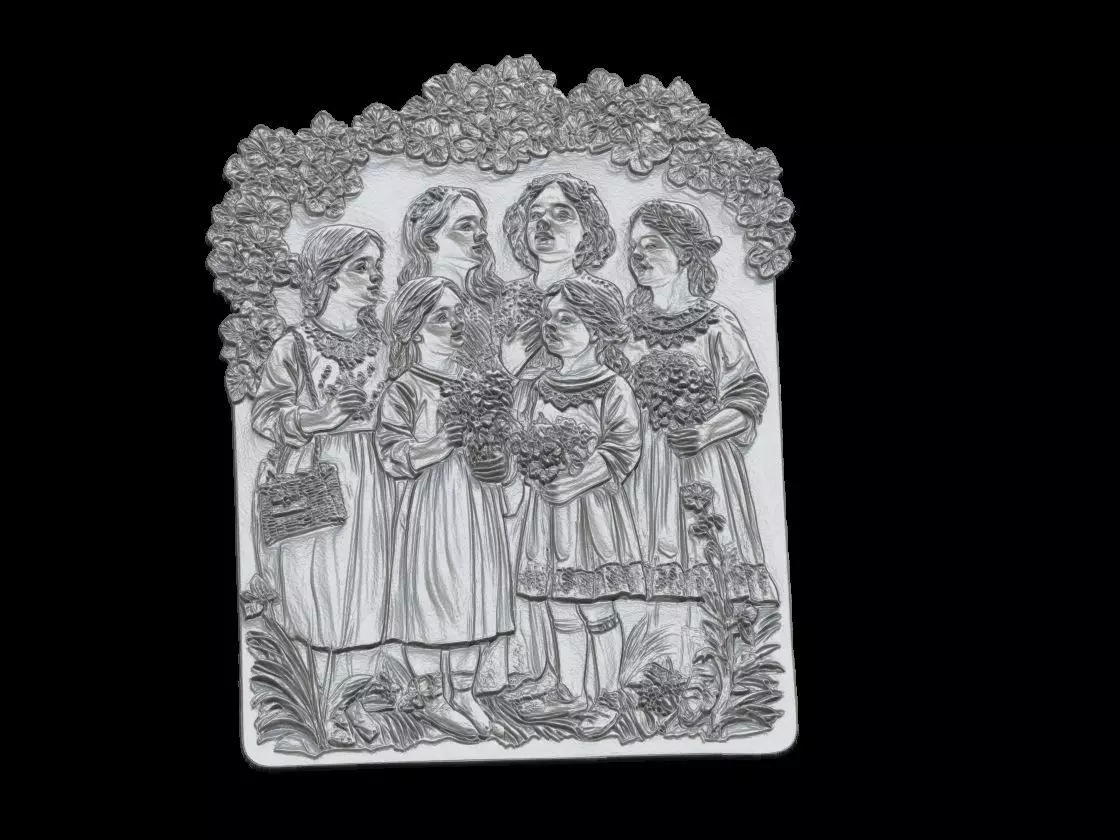  Victorian Children with Floral Arch Relief Sculpture 3D print model_5