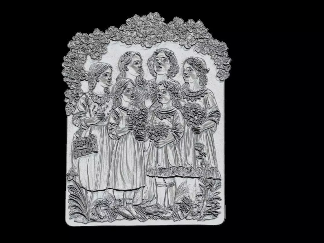  Victorian Children with Floral Arch Relief Sculpture 3D print model_4