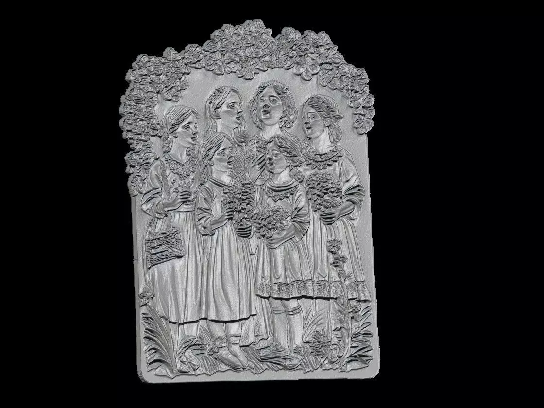  Victorian Children with Floral Arch Relief Sculpture 3D print model_3