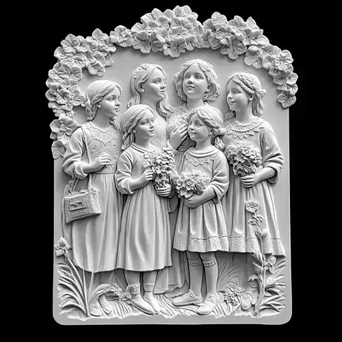  Victorian Children with Floral Arch Relief Sculpture