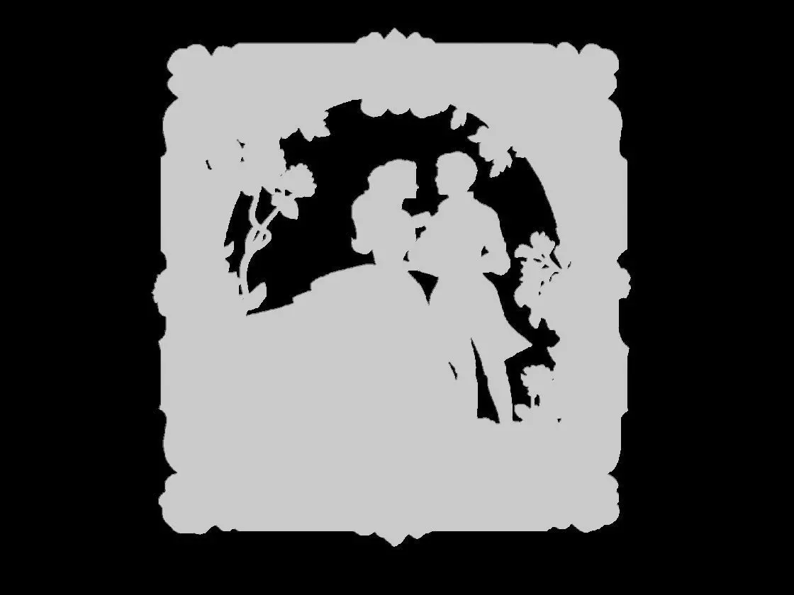 Victorian Romantic Couple Relief with Ornate Floral Frame 3D print model_6