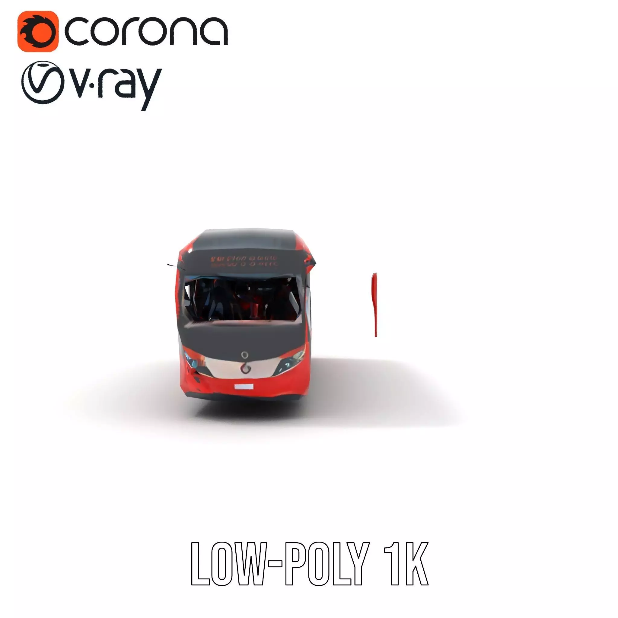 Red Urban Bus model pack Low-poly 3D model_14