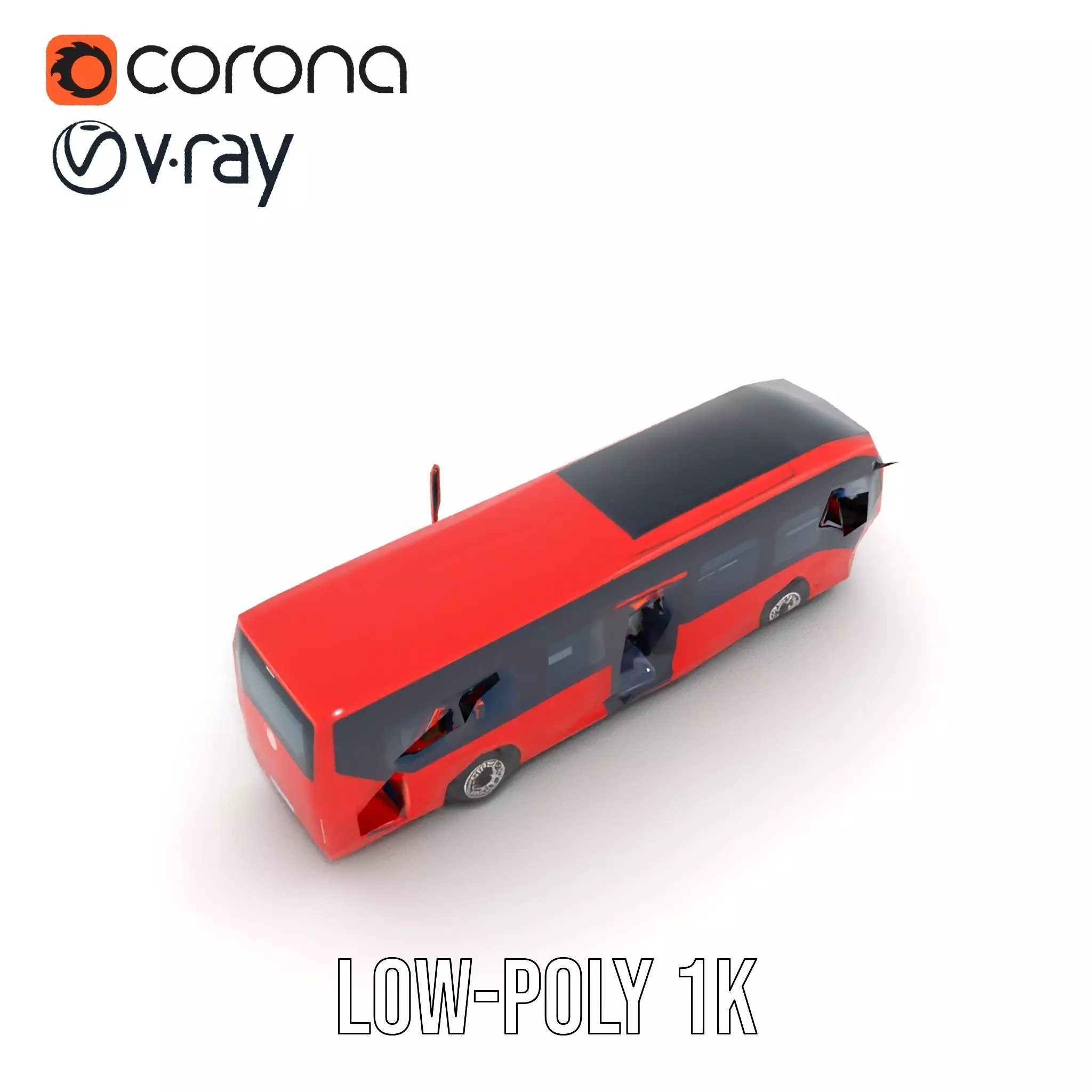 Red Urban Bus model pack Low-poly 3D model_22