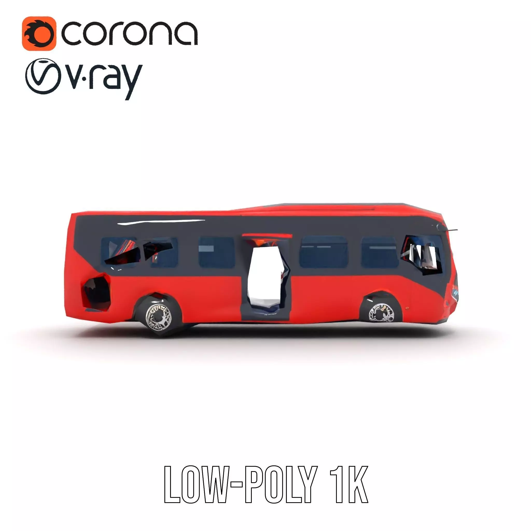 Red Urban Bus model pack Low-poly 3D model_12