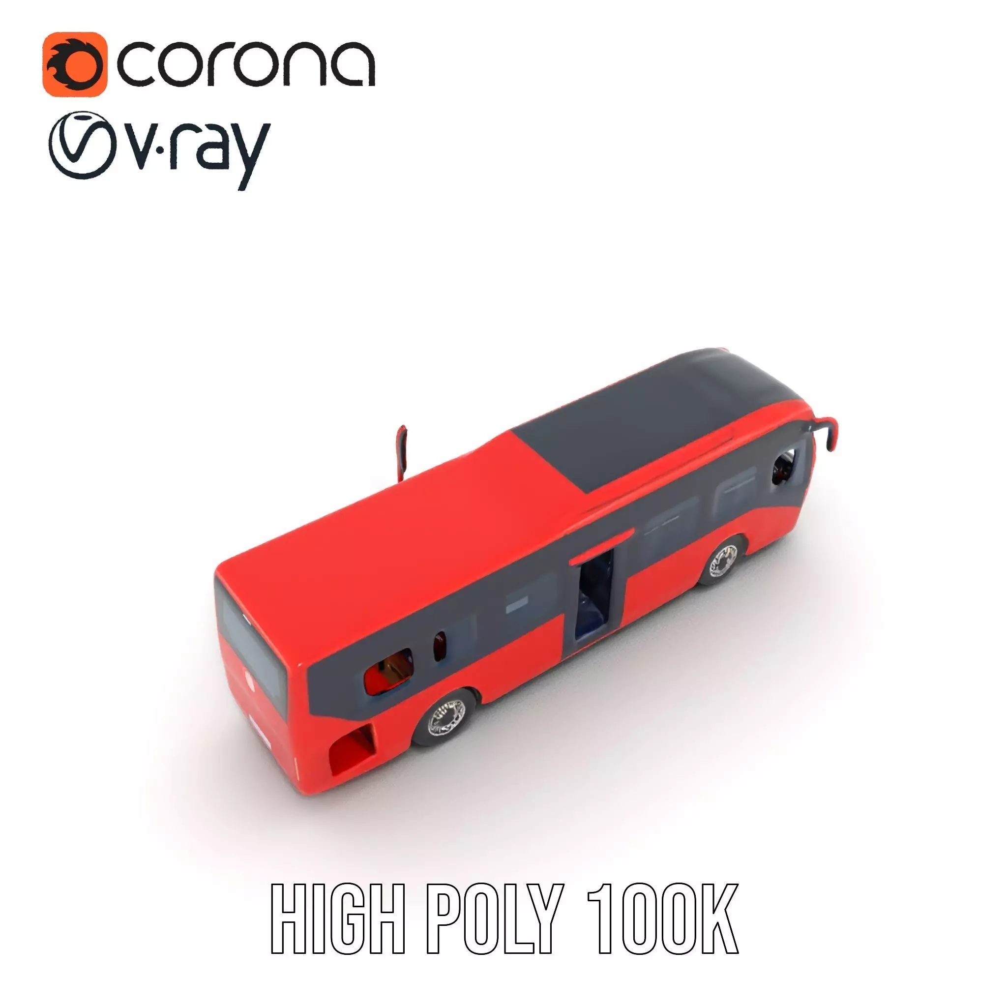 Red Urban Bus model pack Low-poly 3D model_28