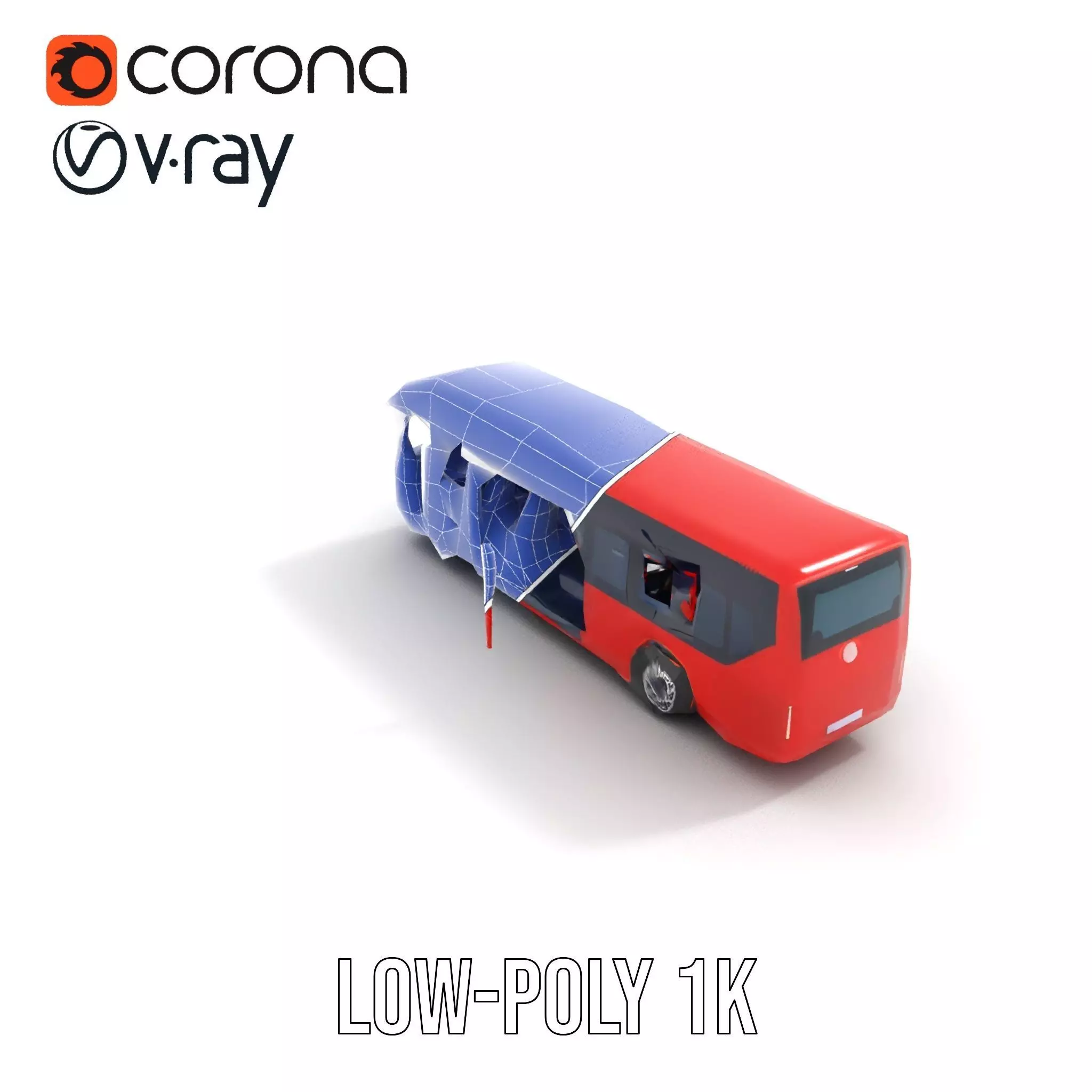 Red Urban Bus model pack Low-poly 3D model_9