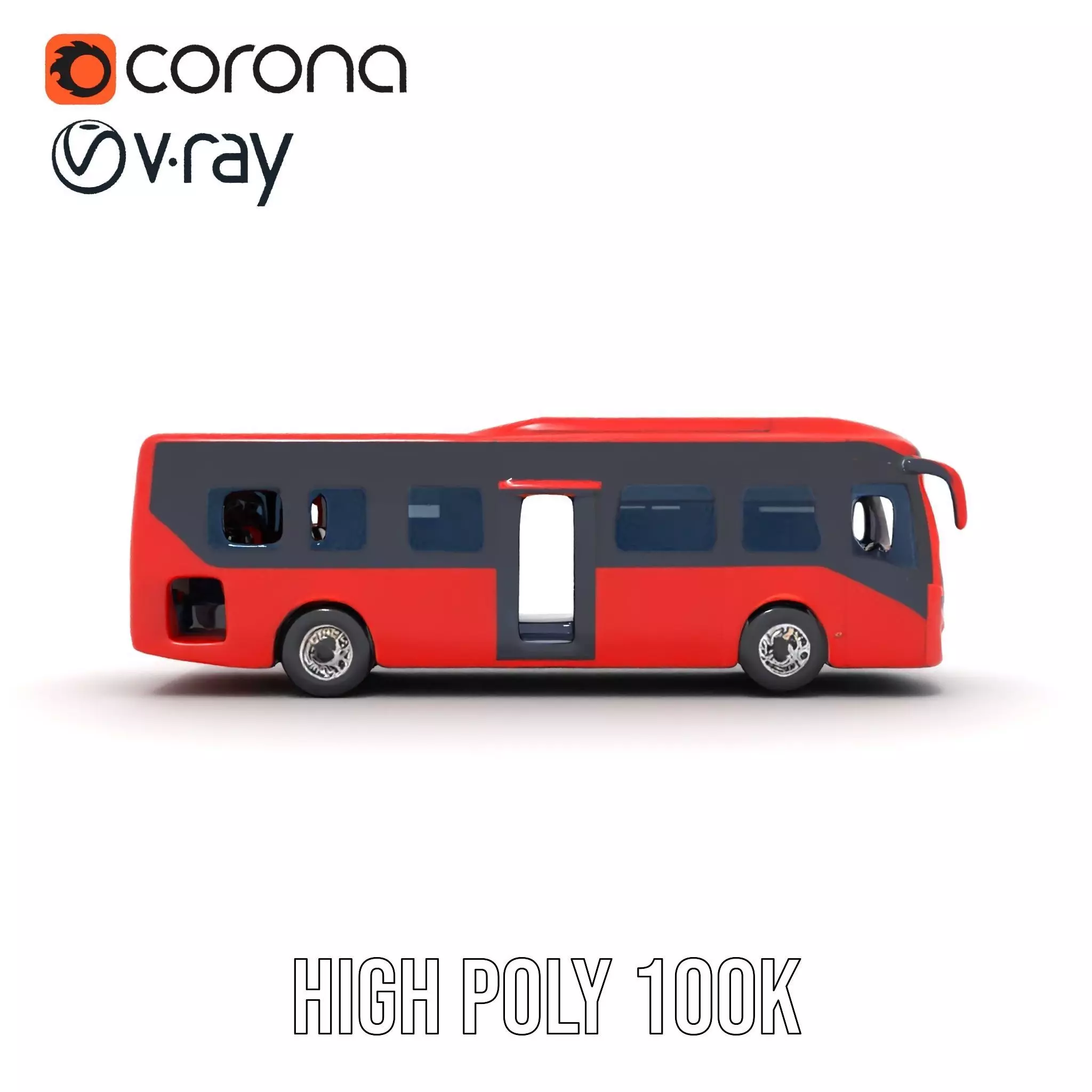 Red Urban Bus model pack Low-poly 3D model_20