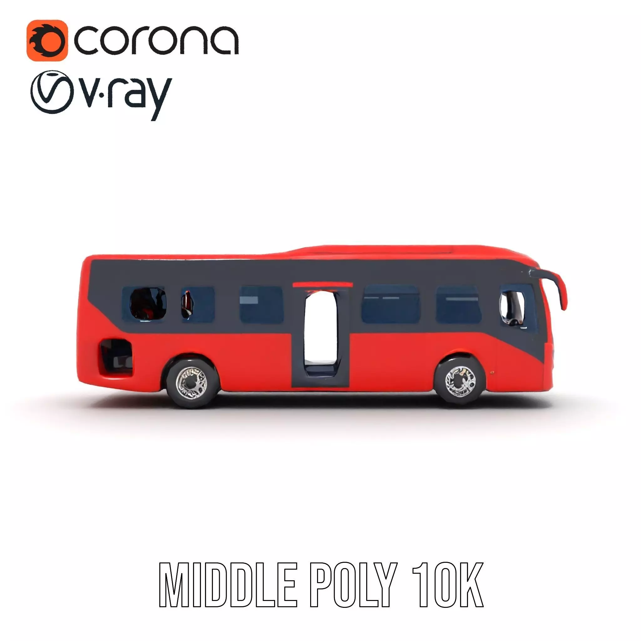 Red Urban Bus model pack Low-poly 3D model_16