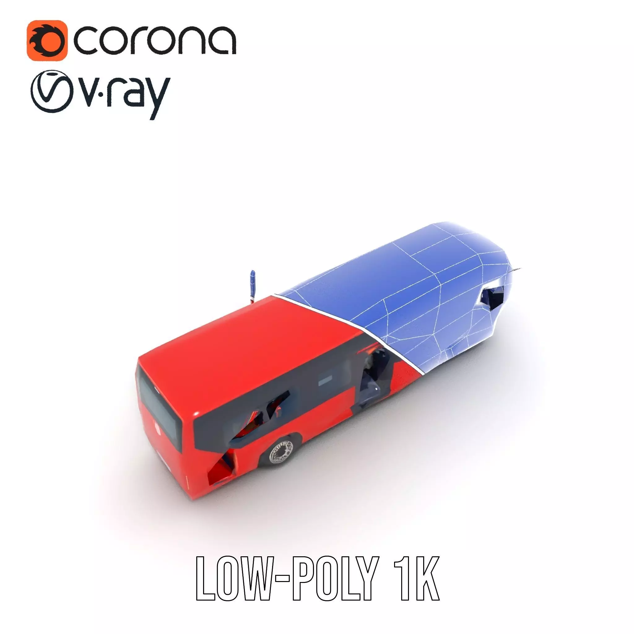 Red Urban Bus model pack Low-poly 3D model_17