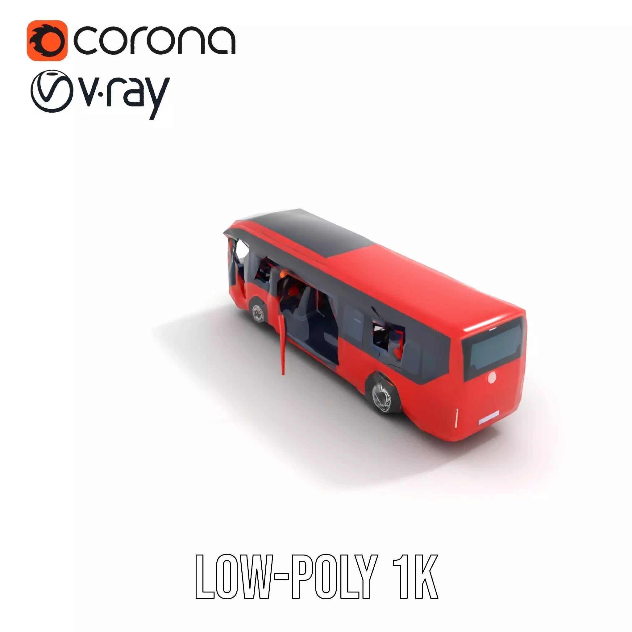 Red Urban Bus model pack Low-poly 3D model_7