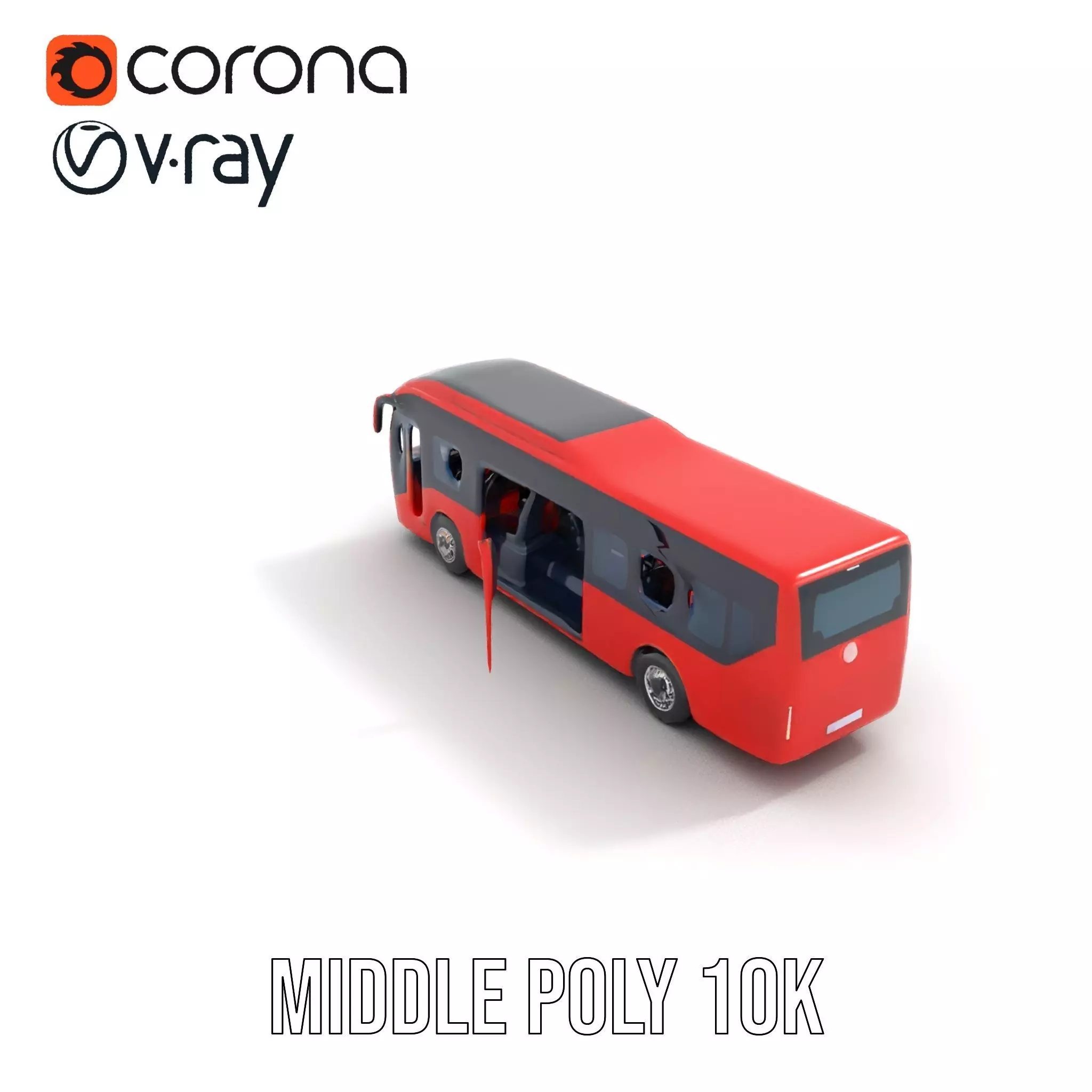 Red Urban Bus model pack Low-poly 3D model_5