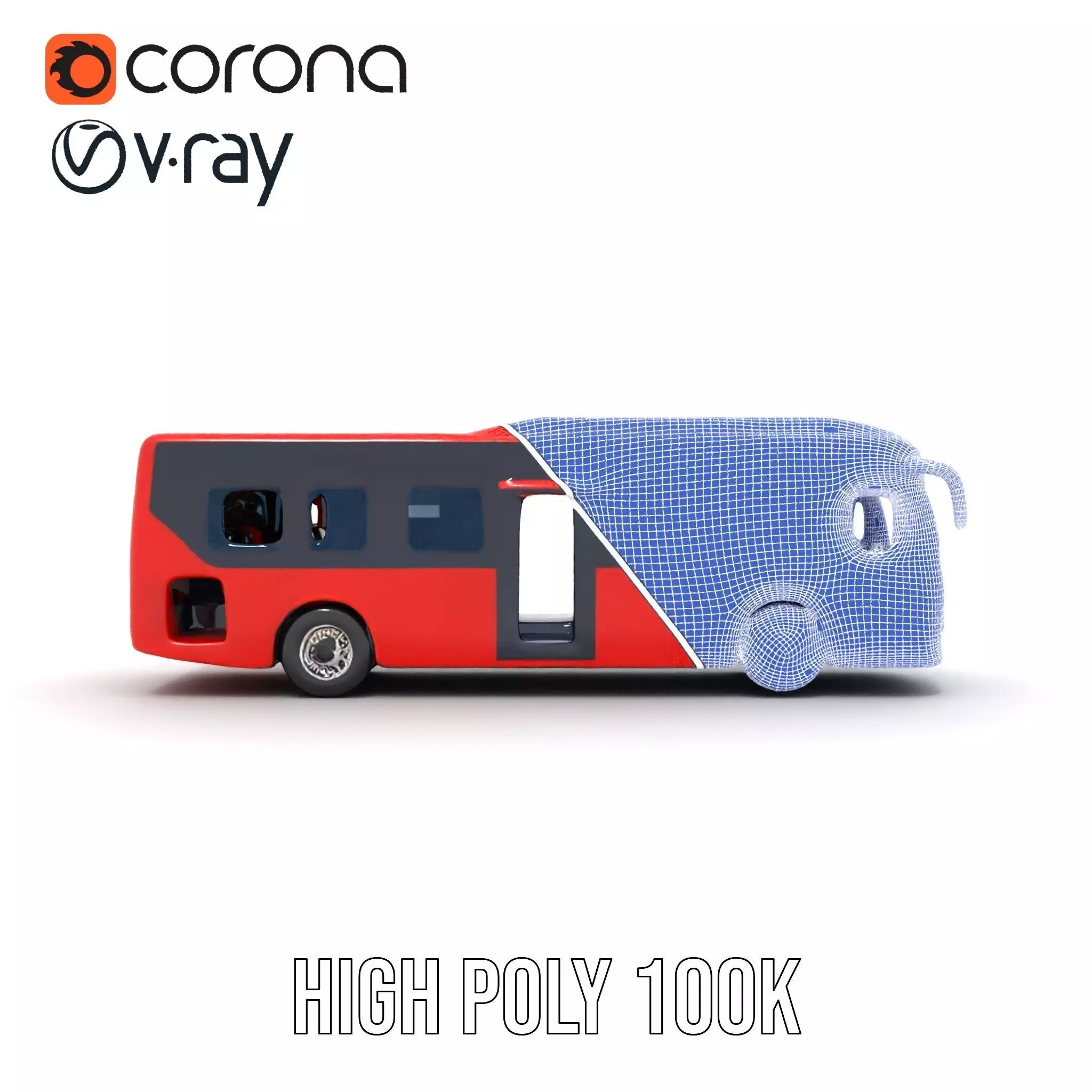 Red Urban Bus model pack Low-poly 3D model_34