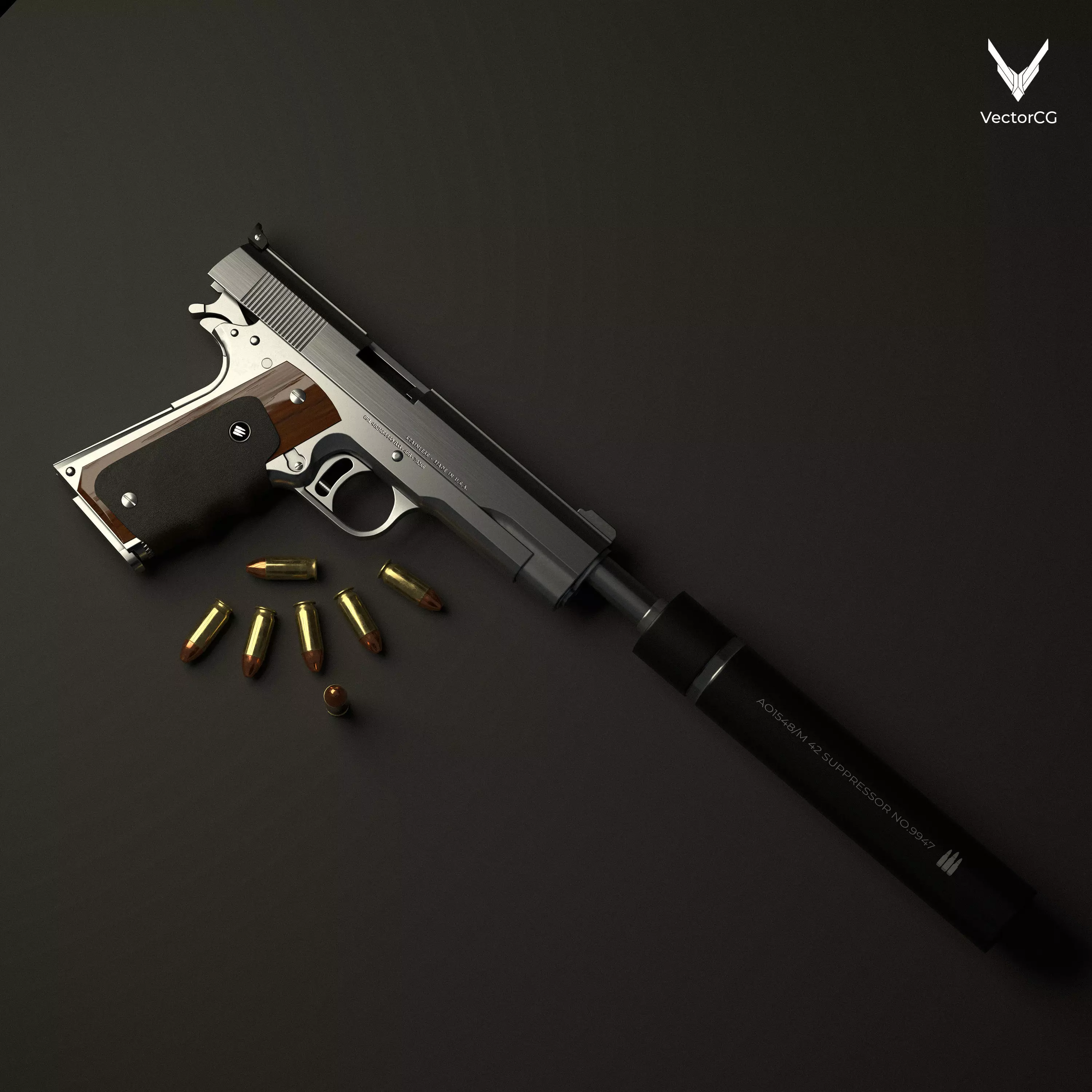 AMT Hardballer Low-poly 3D model_7