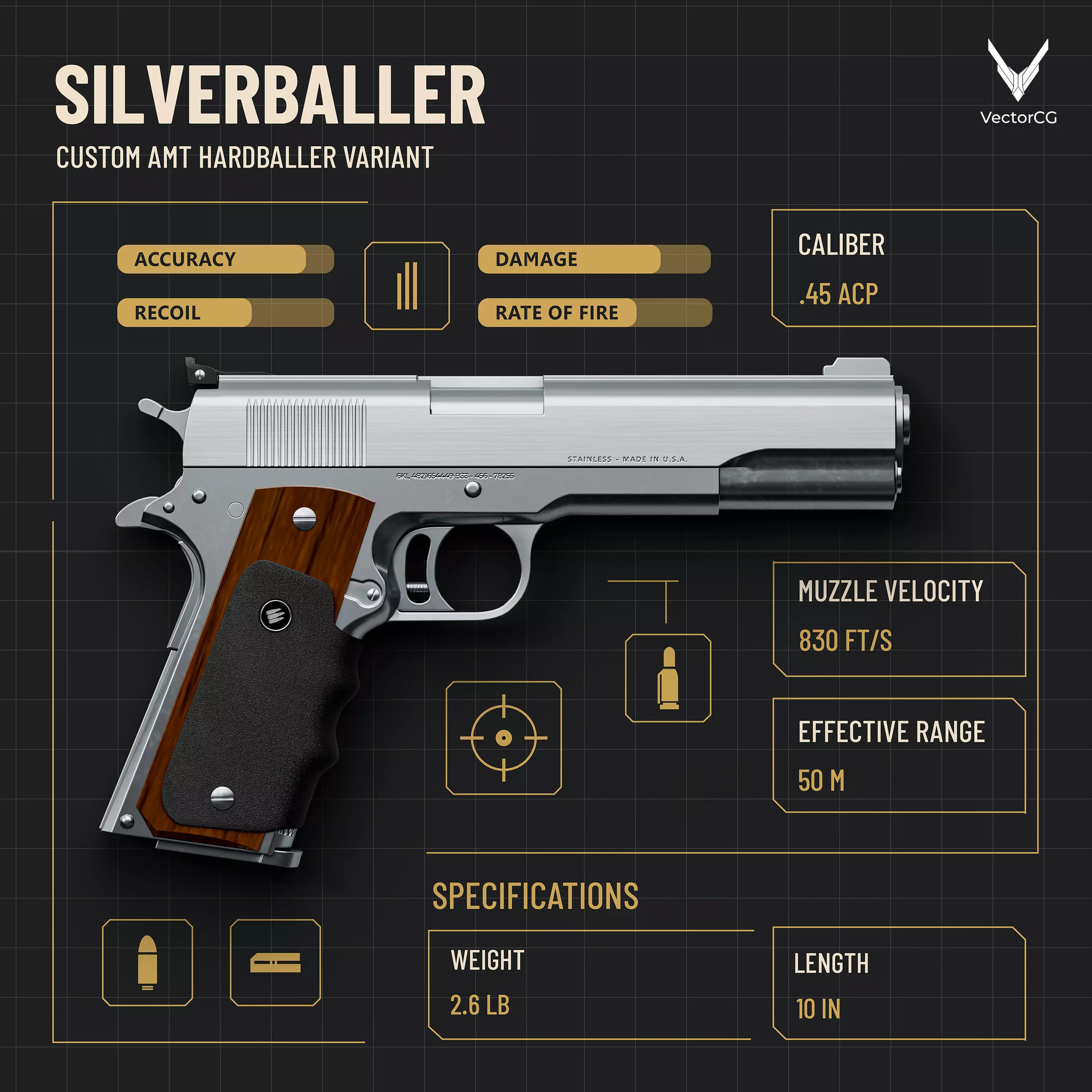 AMT Hardballer Low-poly 3D model_6