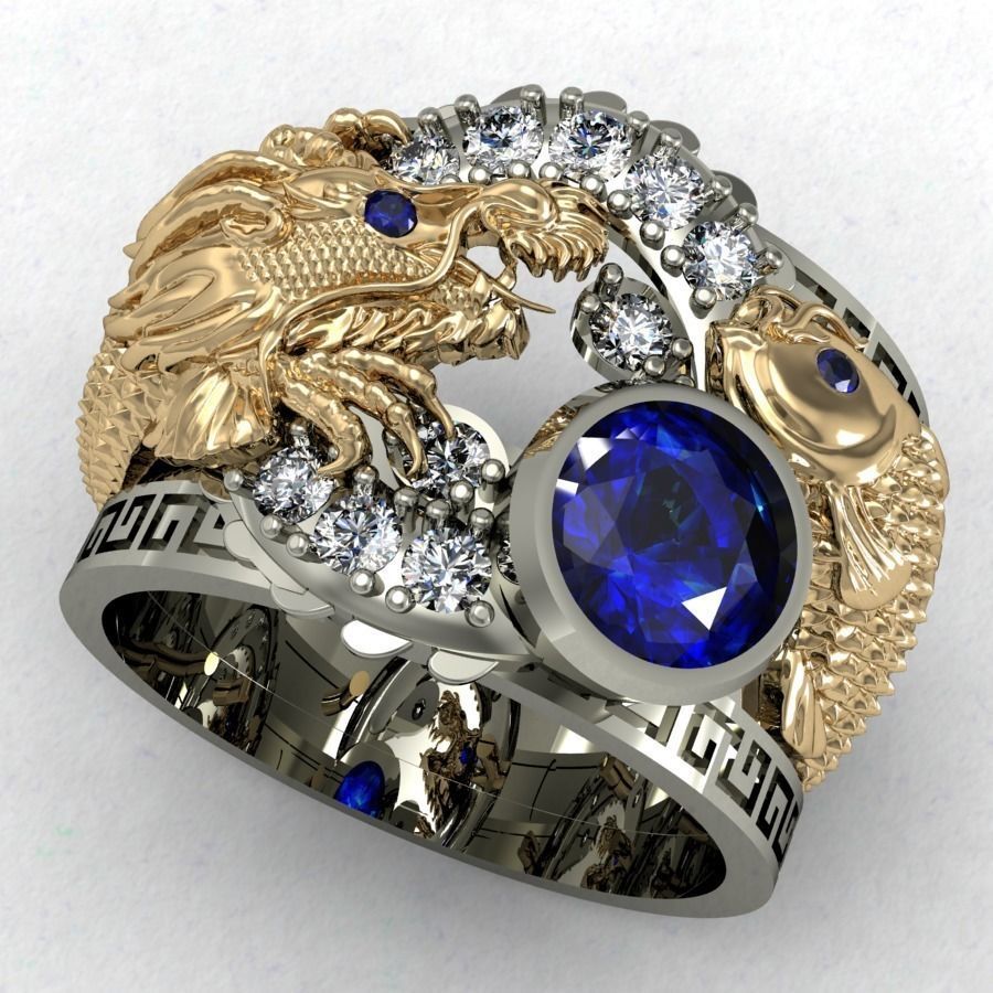 Dragon and Koi fish ring 3D print model
