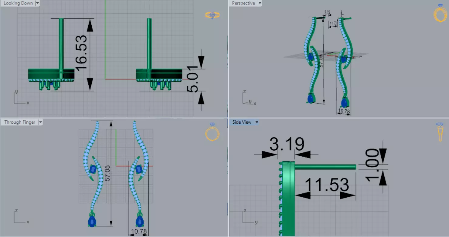White Gold Diamond and Emerald stl 3dm Earrings je0126 3D print model_8