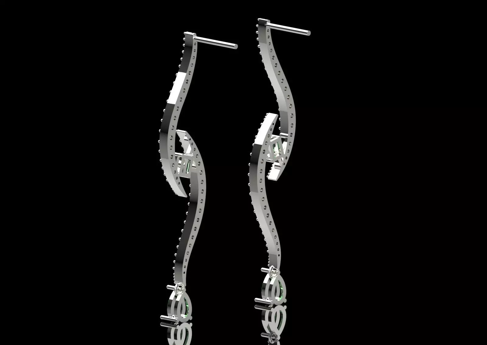 White Gold Diamond and Emerald stl 3dm Earrings je0126 3D print model_4