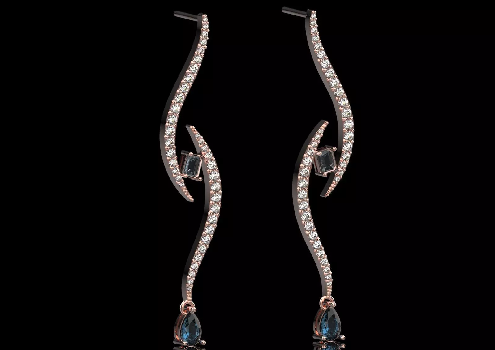 White Gold Diamond and Emerald stl 3dm Earrings je0126 3D print model_16