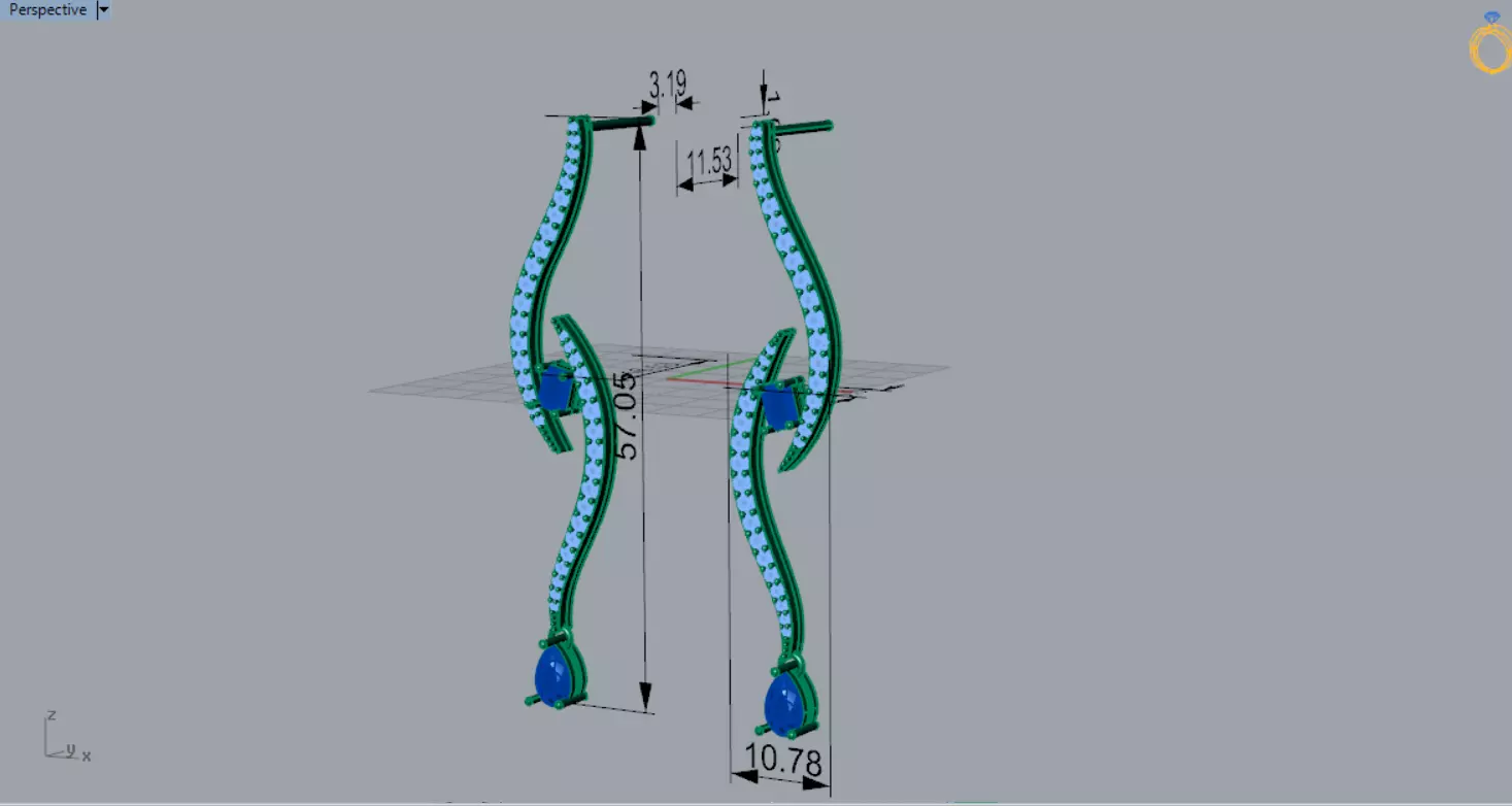 White Gold Diamond and Emerald stl 3dm Earrings je0126 3D print model_11